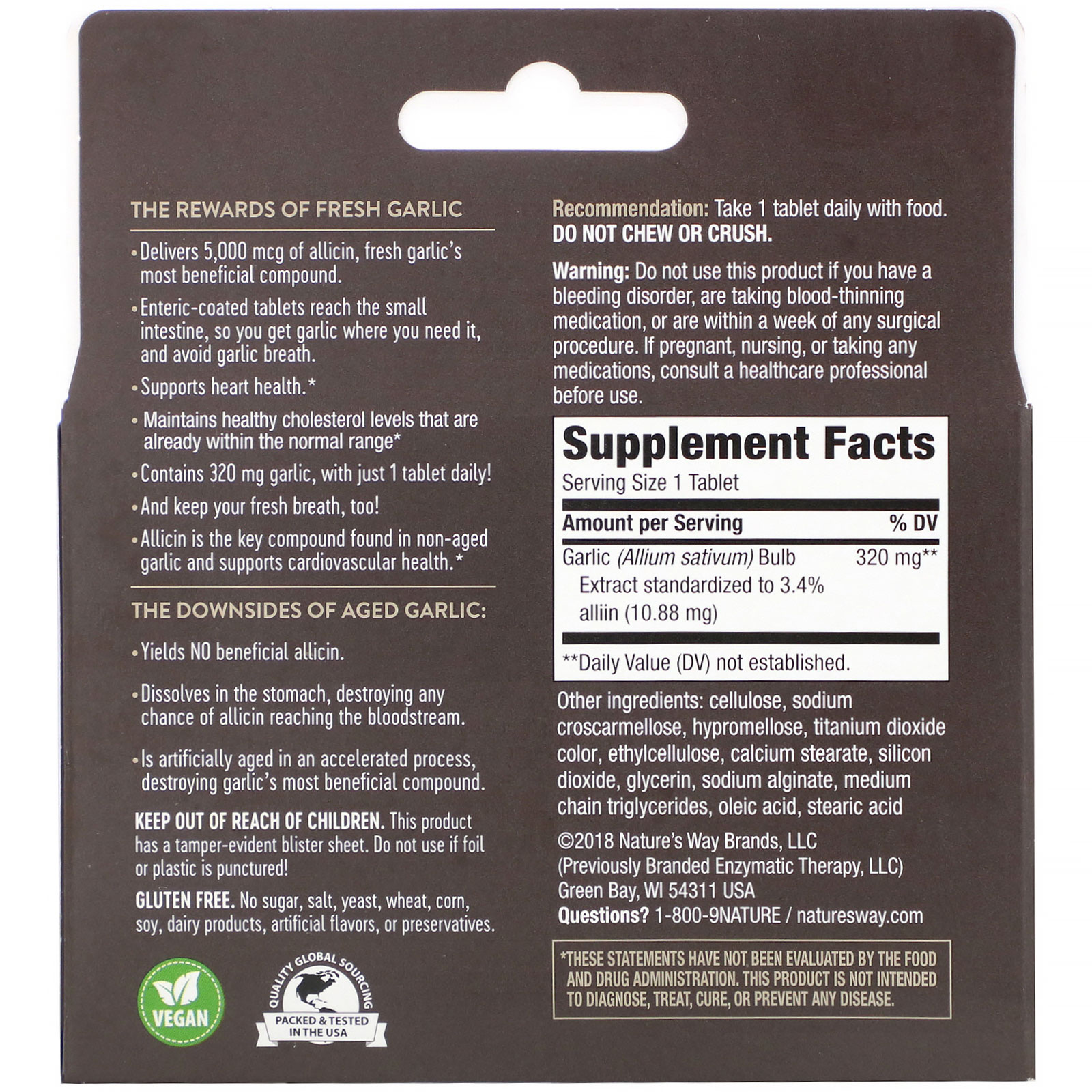 Comprar Nature's Way, Garlinase 5.000, 320 mg, 30 Comprimidos de revestimento entérico - Imagem 2