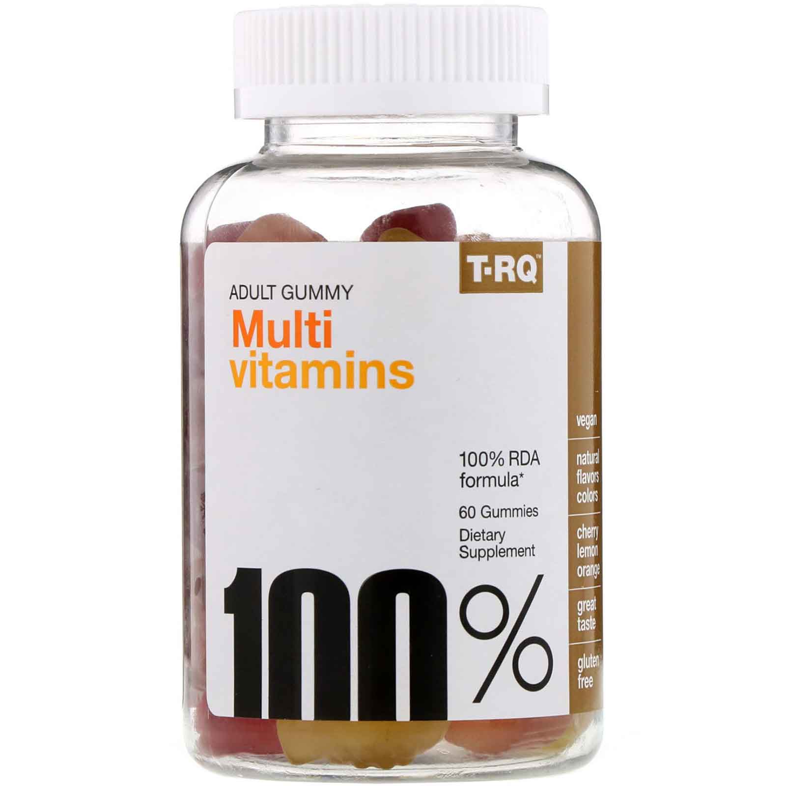Comprar T-RQ, Balas de Goma para Adultos, Multivitamínico, Laranja, Limão, Cereja, 60 Balas de Goma