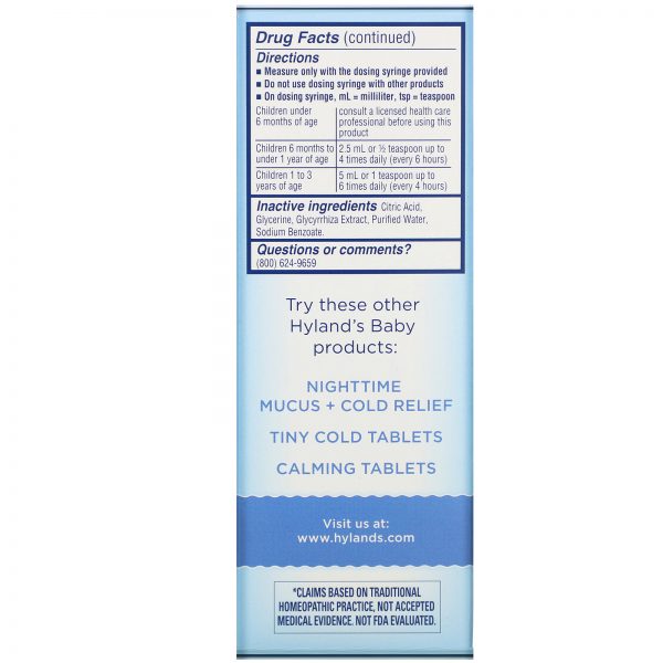 Comprar Hyland's, Baby, Mucus + Cold Relief Day Time, Ages 6 Months +, 4 fl oz (118 ml) - Imagem 4
