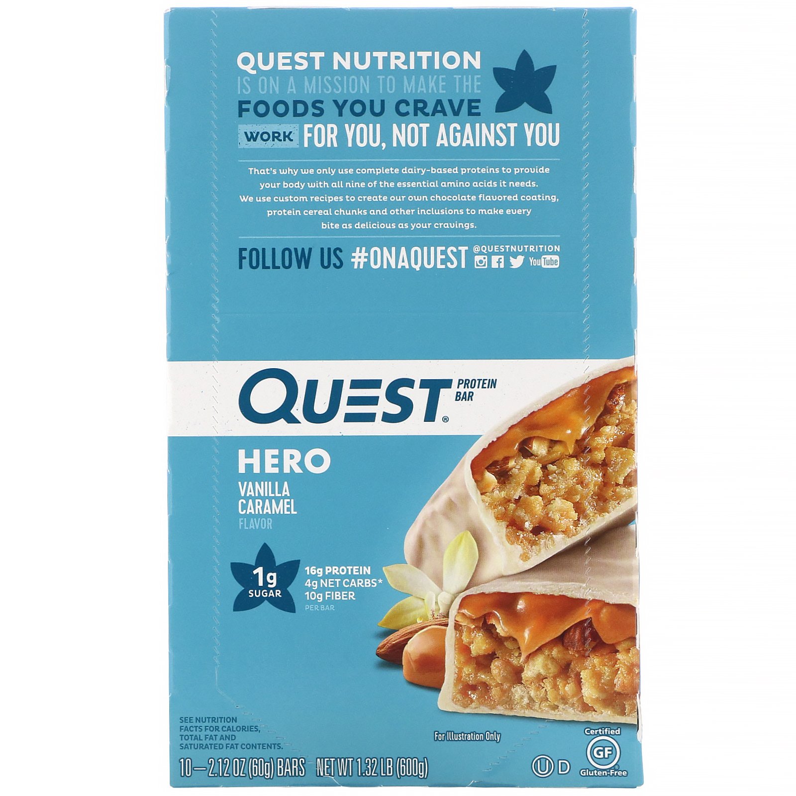 Comprar Quest Nutrition, Hero Barra de Proteínas, Caramelo e Baunilha, 10 Barras, 60 g (2,12 oz) Cada - Imagem 2
