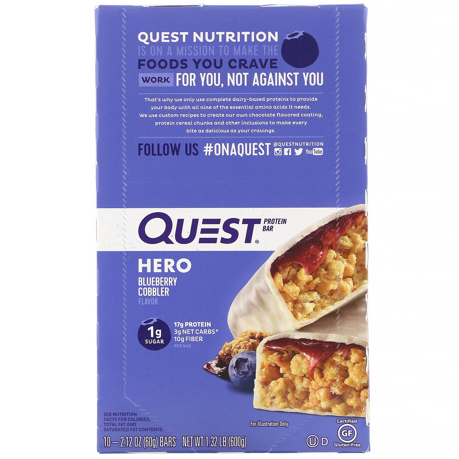 Comprar Quest Nutrition, Hero Barra de Proteínas, Cobbler de Mirtilo, 10 Barras, 60 g (2,12 oz) Cada - Imagem 2