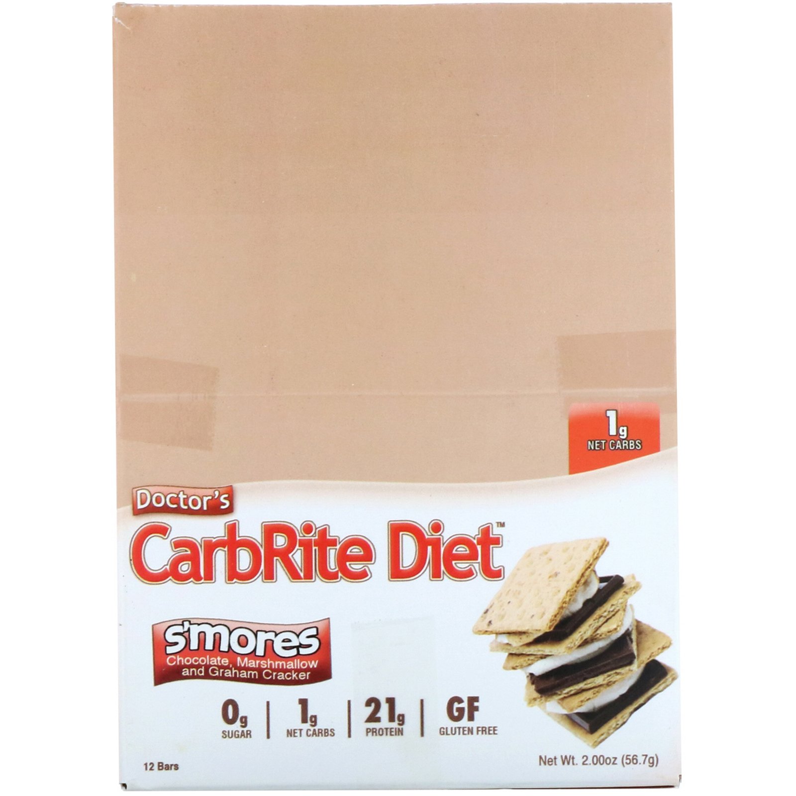 Comprar Universal Nutrition, Doctor's CarbRite Diet Bars, Smores, 12 Bars, 2.00 oz (56.7 g) Each - Imagem 2