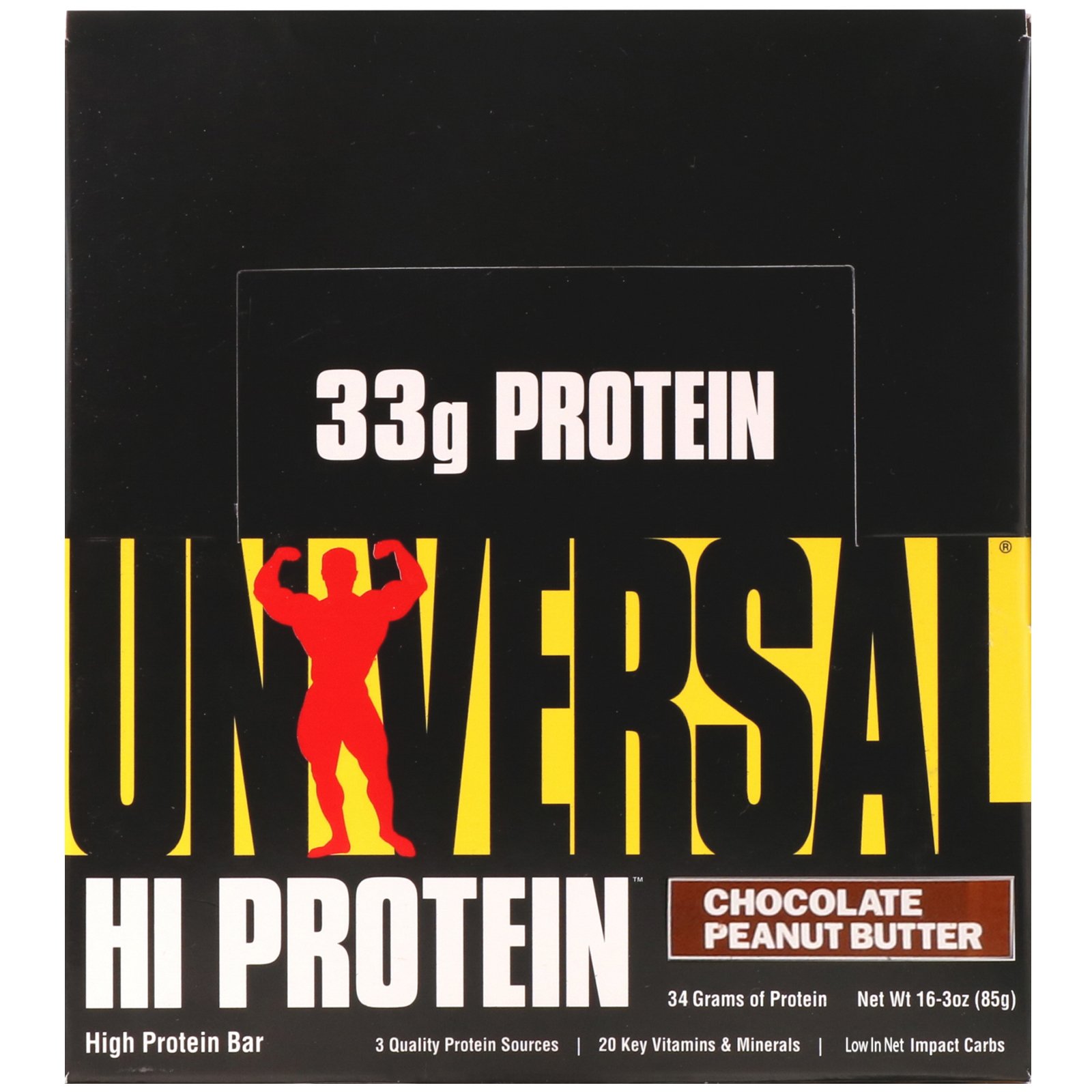 Comprar Universal Nutrition, HI Protein Bar, Chocolate Peanut Butter, 16 Bars, 3 oz (85 g) Each - Imagem 2