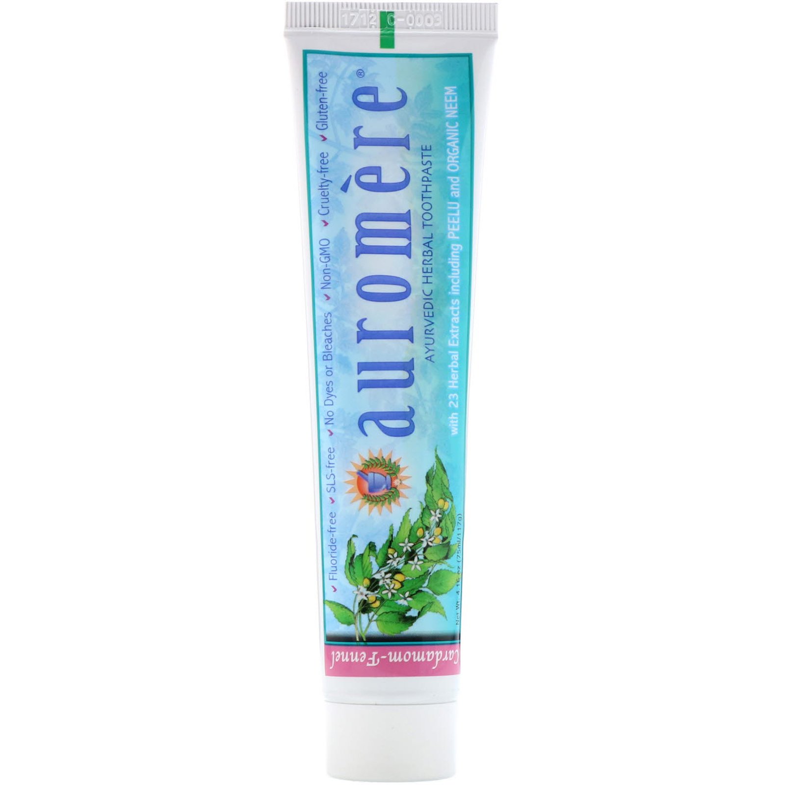 Comprar Auromere, Pasta de Dente Herbal Aiurvédica, Sem Espuma, Sabor Cardamomo, Erva-Doce, 4,16 oz (117 g) - Imagem 3