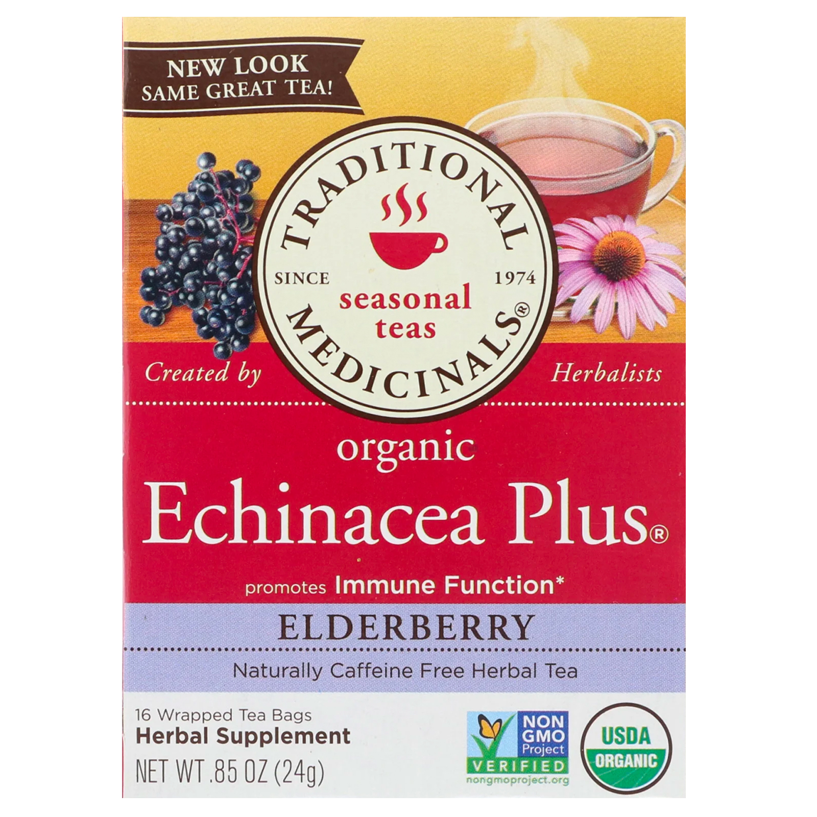 Comprar Traditional Medicinals, Organic Echinacea Plus, Elderberry, Caffeine Free, 16 Wrapped Tea Bags, .85 oz (24 g)