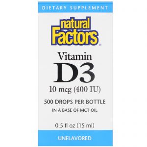 Comprar Natural Factors, Vitamina D3, Gotas, Sem Sabor, 400 UI, 15 ml (0,5 fl oz)