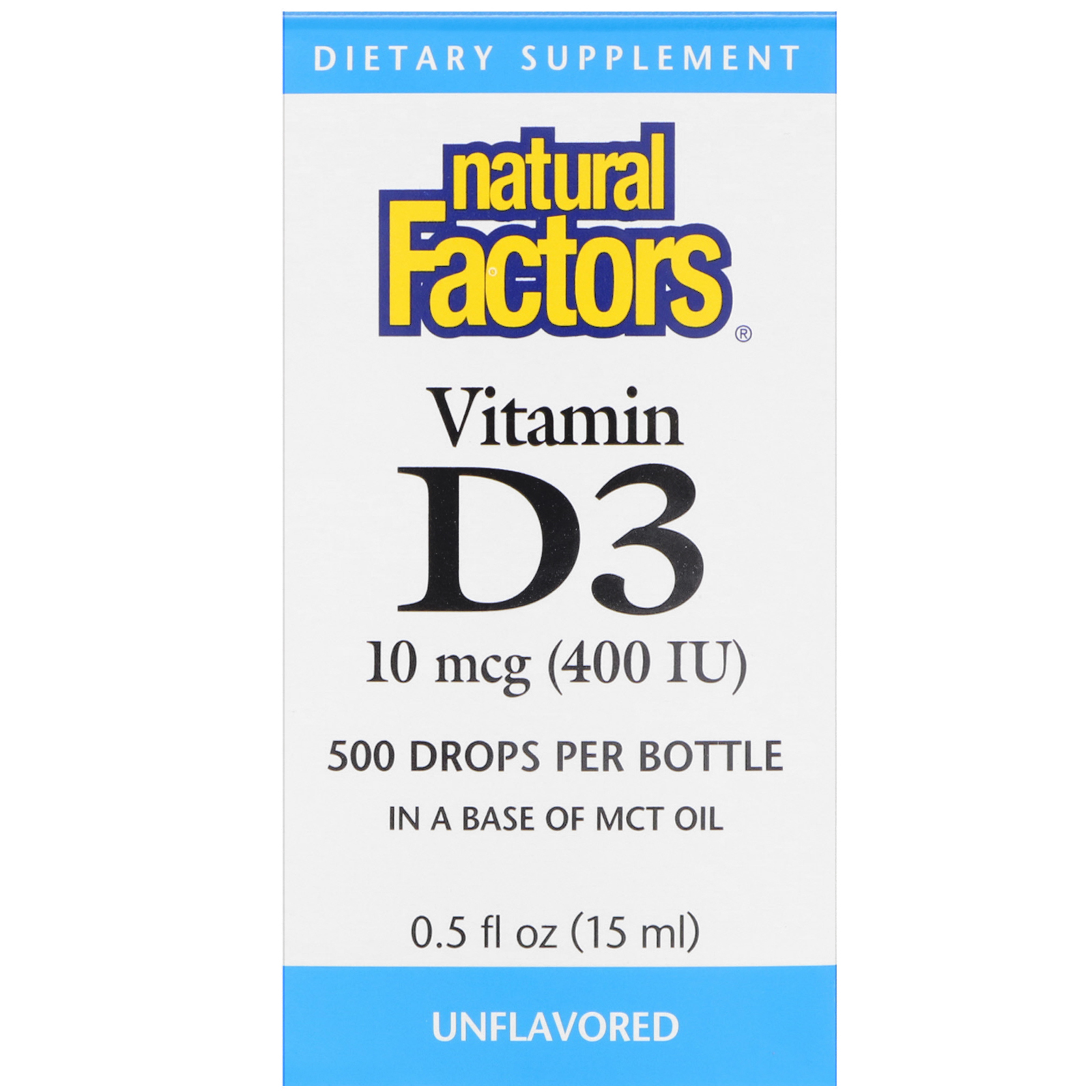 Comprar Natural Factors, Vitamina D3, Gotas, Sem Sabor, 400 UI, 15 ml (0,5 fl oz)