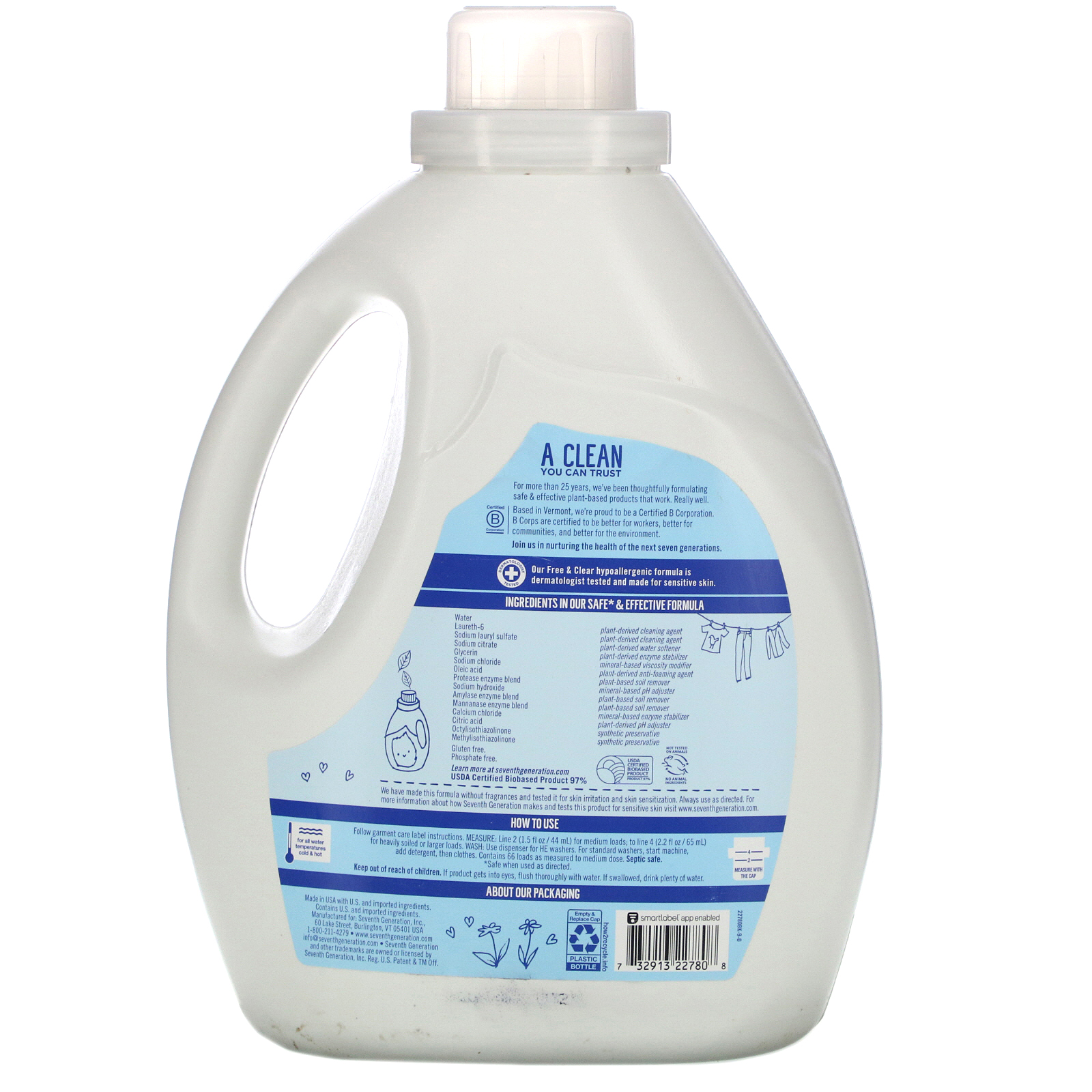 Comprar Seventh Generation, Laundry Detergent, Free & Clear, 100 fl oz (2.95 L) - Imagem 2