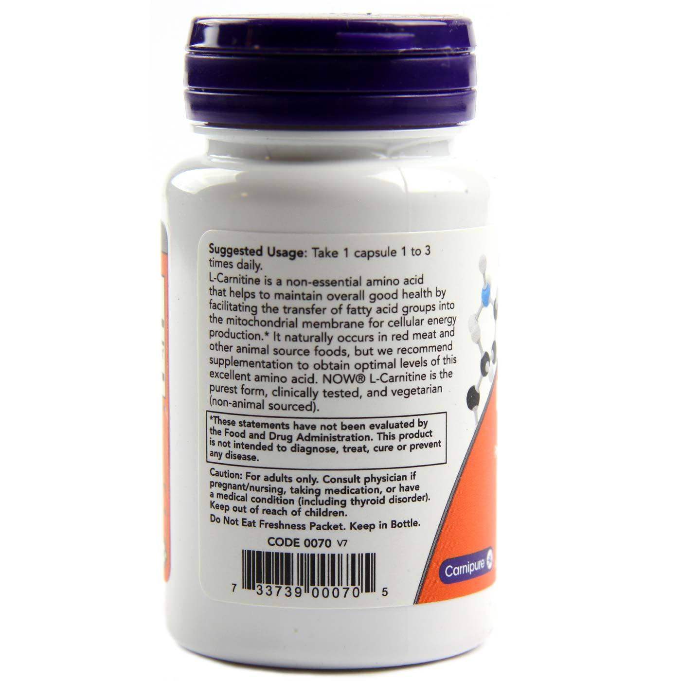 Comprar Now Foods, L-Carnitina 500 mg - 30 Cápsulas Vegatarianas - Imagem 3