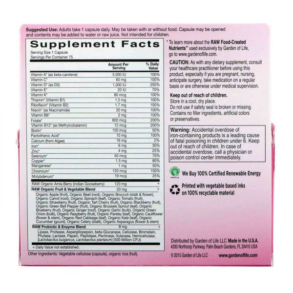 Comprar Garden of Life, Multivitamínico Diário para Mulheres - 75 Cápsulas Vegetarianas - Imagem 4