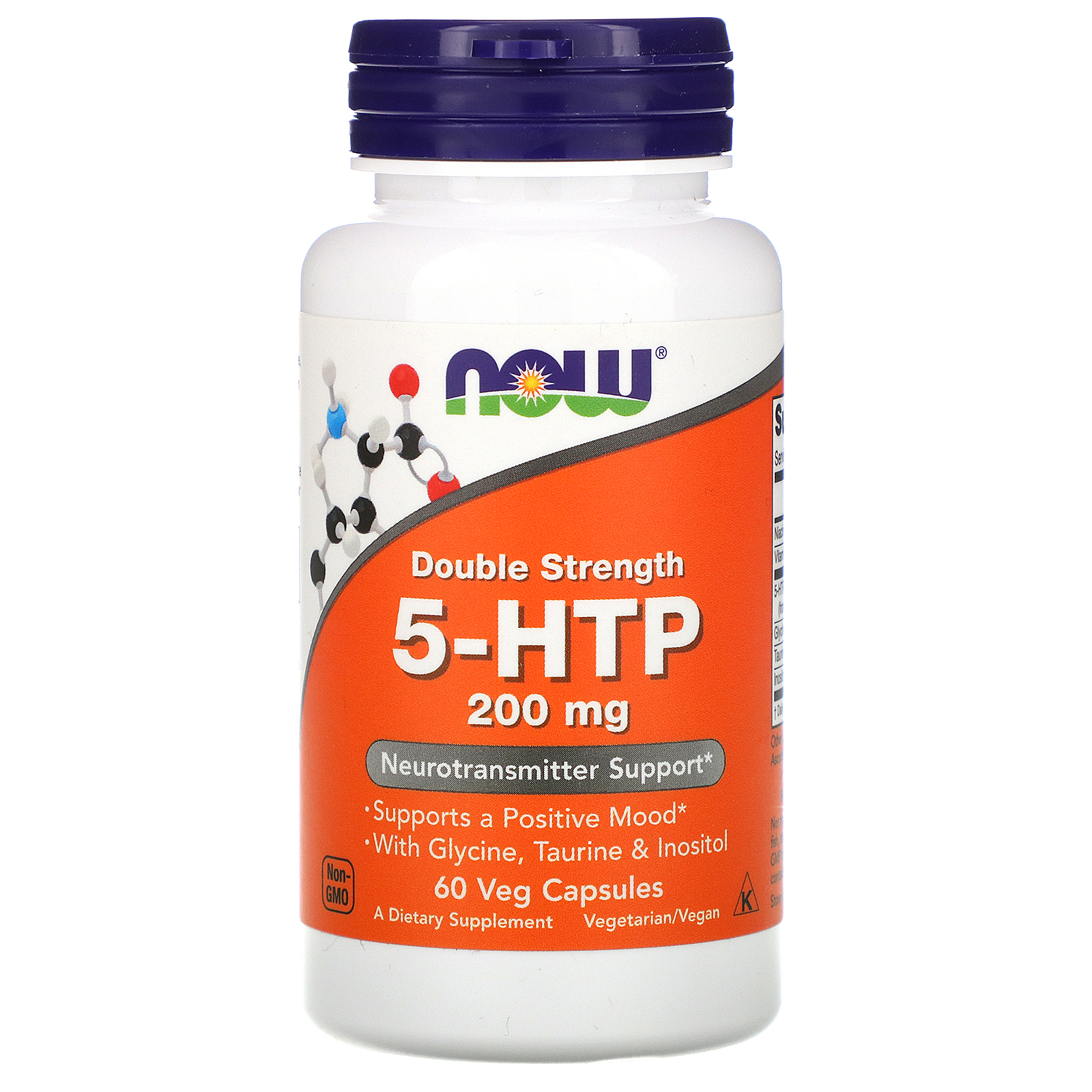 Comprar Now Foods, 5-HTP, Double Strength, 200 mg, 60 Cápsulas Vegetais