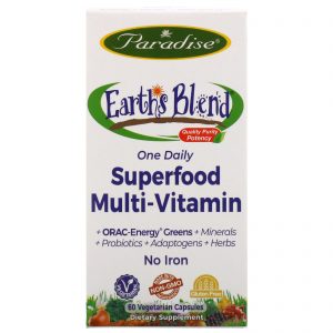 Comprar Paradise Herbs, Earth's Blend, One Daily Superfood Multi-Vitamin, Sem Ferro, 60 Cápsulas Vegetais