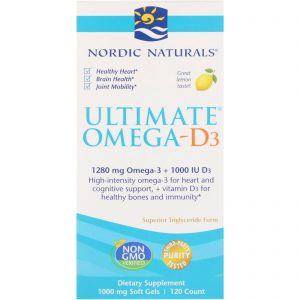 Comprar Nordic Naturals, Omega-D3 Ultimate, Limão, 1.000 mg, 120 Softgels