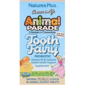 Comprar Nature's Plus, Source of Life, Animal Parade, Tooth Fairy Probiotic, Mastigável para Crianças, Sabor Natural de Baunilha, 90 Comprimidos em Forma de Animal