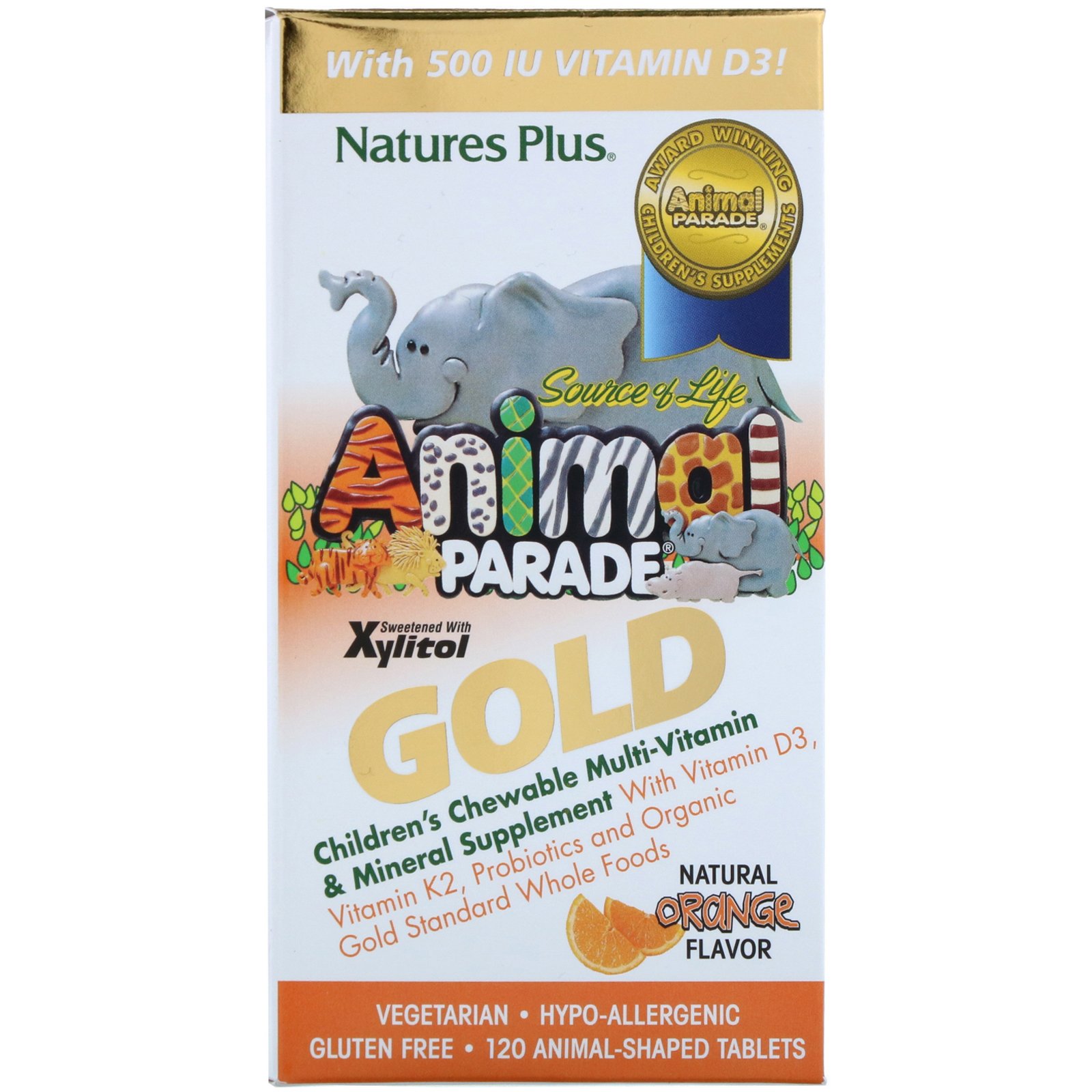 Comprar Nature's Plus, Fonte de Vida Desfile Animal, Ouro, Suplemento Multi-vitamínico e Mineral Mastigável para Crianças, Sabor Natural de Laranja 120 Animais