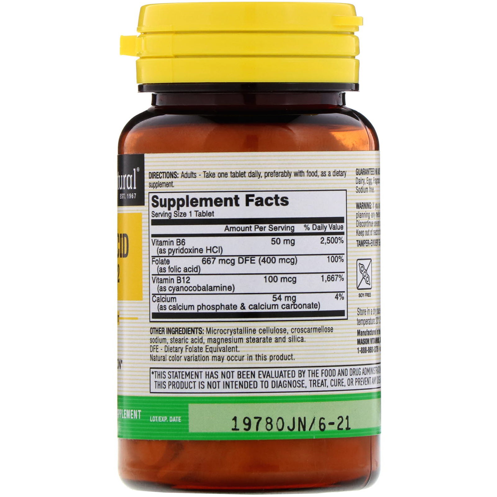 Comprar Mason Natural, Folic Acid, B-6 & B-12, 90 Tablets - Imagem 2