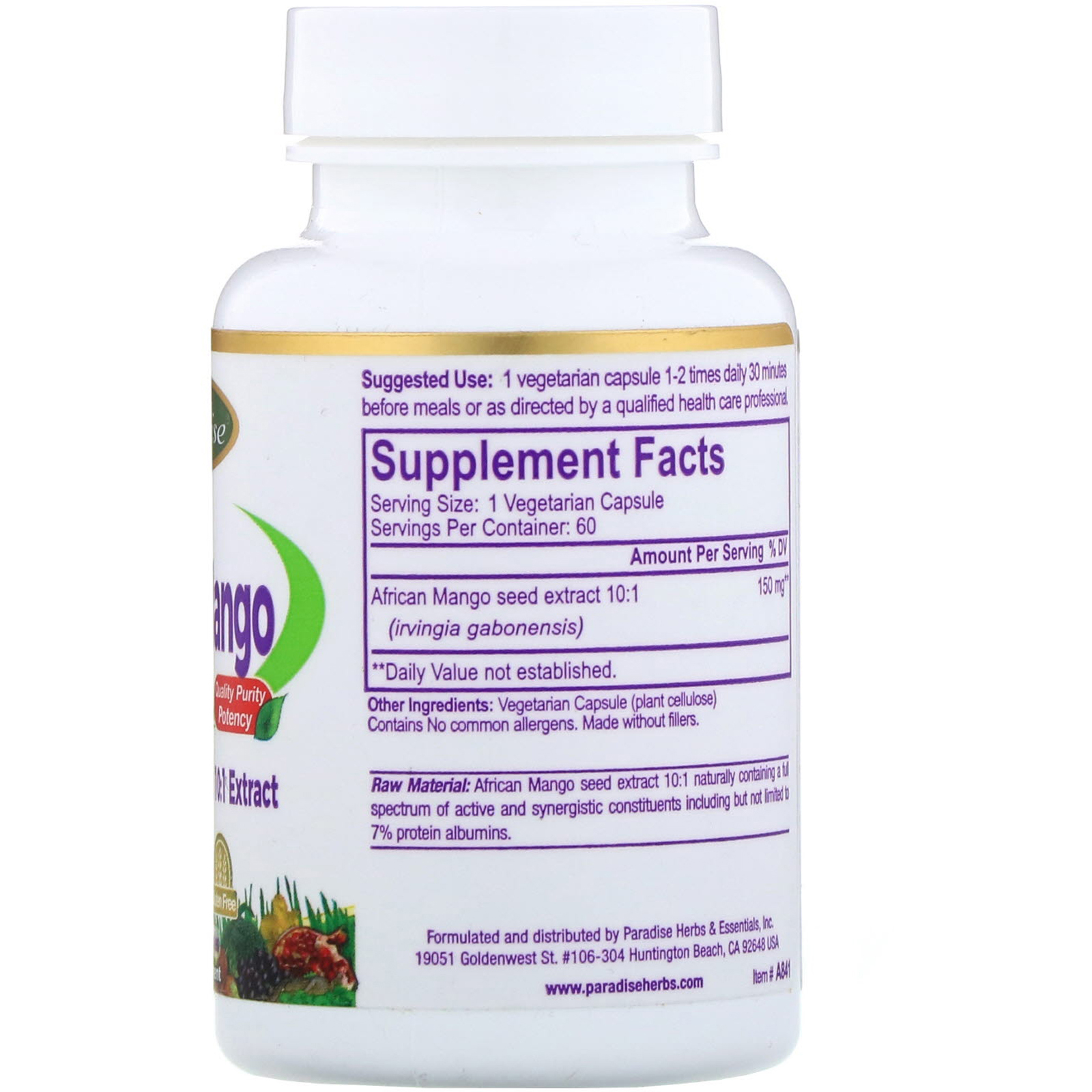 Comprar Paradise Herbs, African Mango, 60 Vegetarian Capsules - Imagem 2