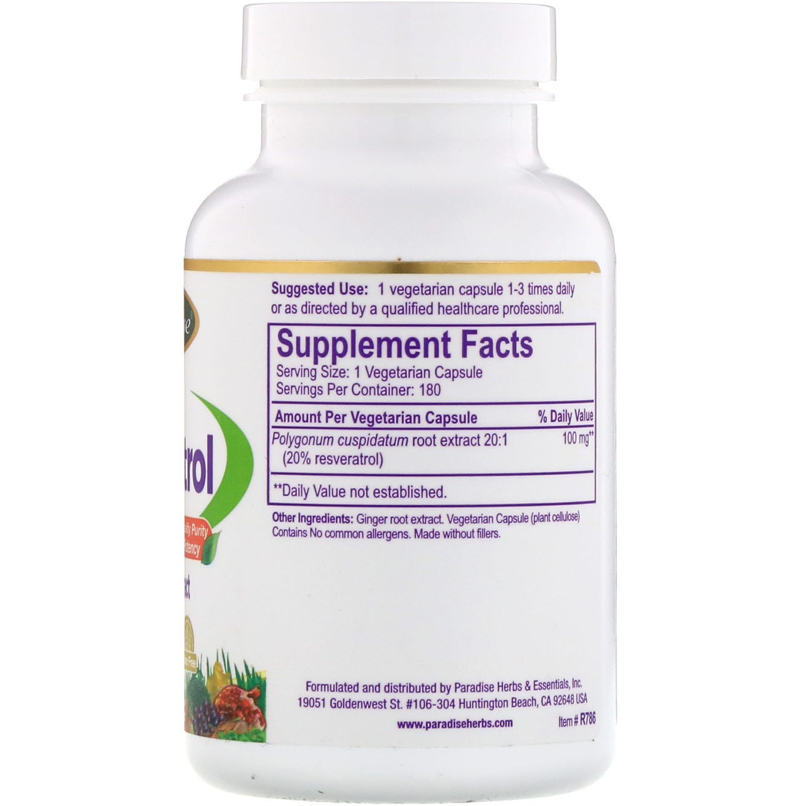 Comprar Paradise Herbs, Resveratrol, 180 Cápsulas Vegetais - Imagem 2
