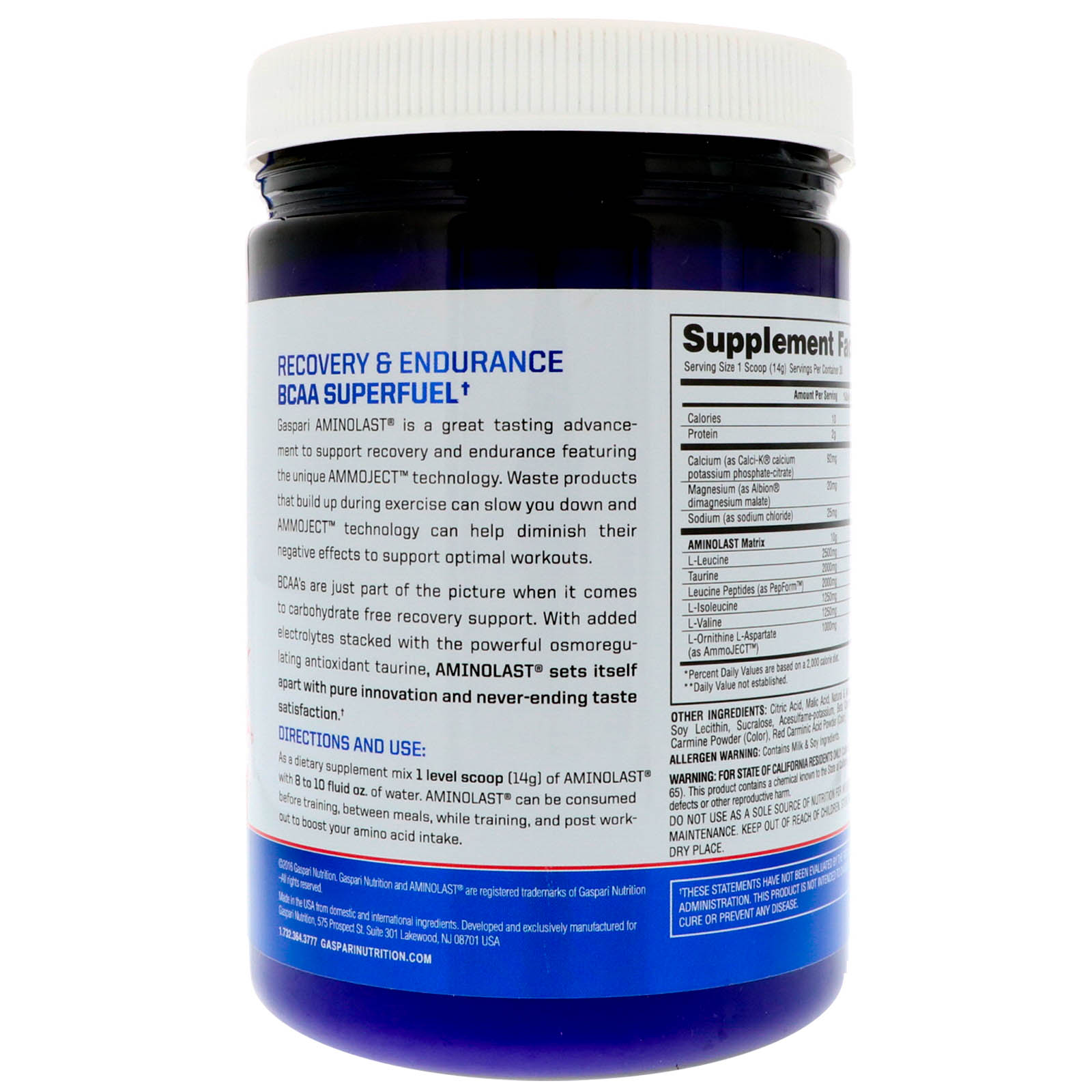 Comprar Gaspari Nutrition, Aminolast, Supercombustível de Recuperação e Resistência com BCAA, Ponche de Frutas, 14.8 oz (420 g) - Imagem 3