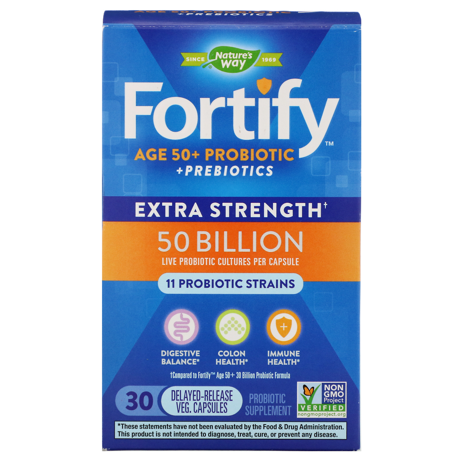 Comprar Nature's Way, Fortify, Age 50+ Probiotic + Prebiotics, Extra Strength, 30 Delayed-Release Veg. Capsules