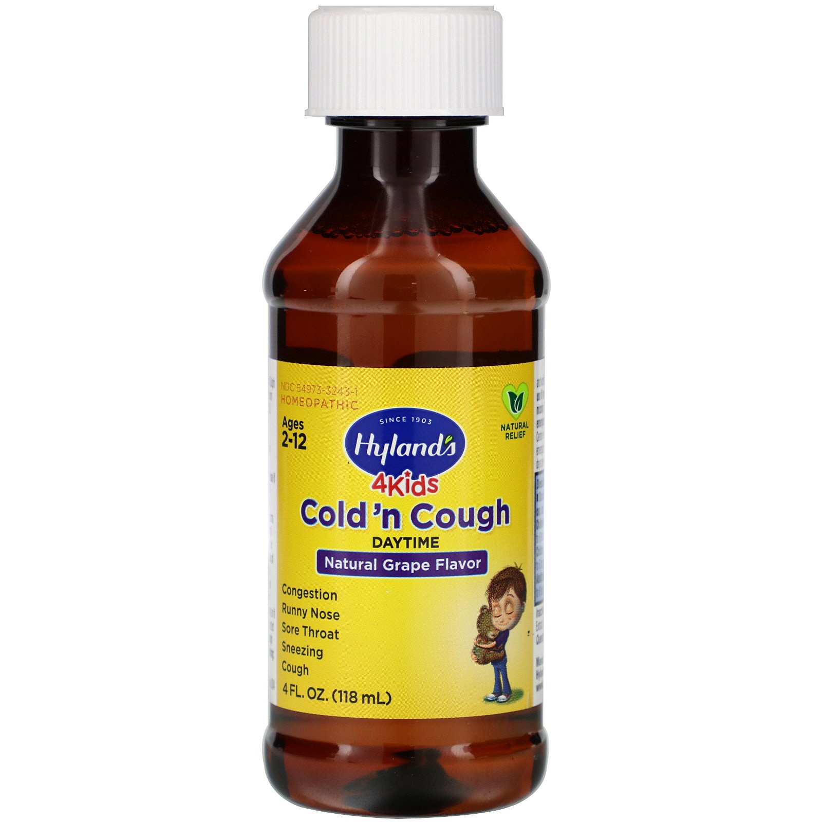 Comprar Hyland's, 4 Kids, Daytime Cold 'n Cough, Ages 2-12, Natural Grape Flavor, 4 fl oz (118 ml)