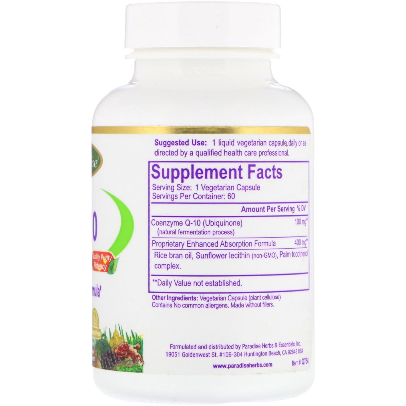 Comprar Paradise Herbs, CoQ10, Q-Veg, 60 Vegetarian Capsules - Imagem 2