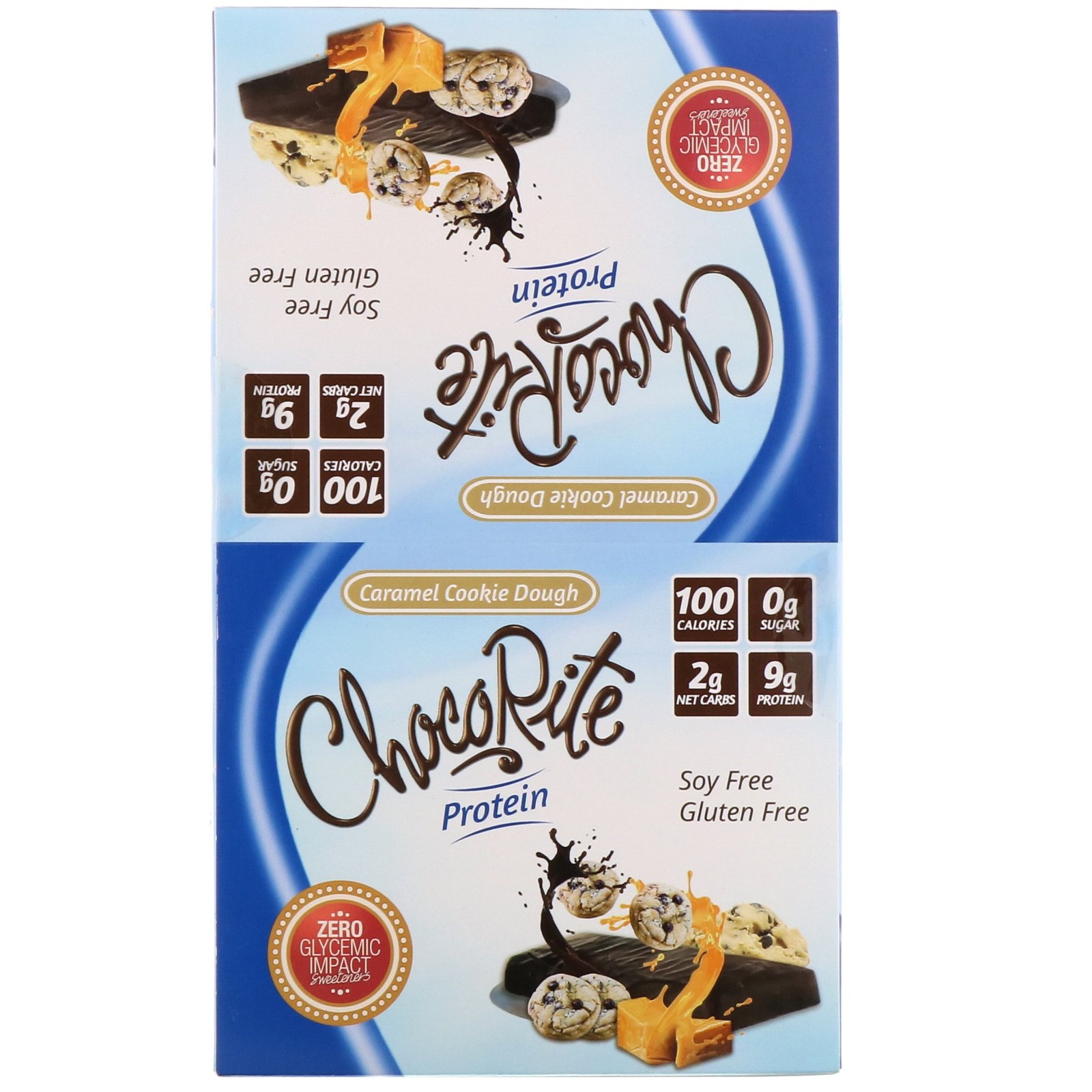 Comprar HealthSmart Foods, ChocoRite Protein Bar, Caramel Cookie Dough, 16 Bars, 1.20 oz (34 g) Each - Imagem 2
