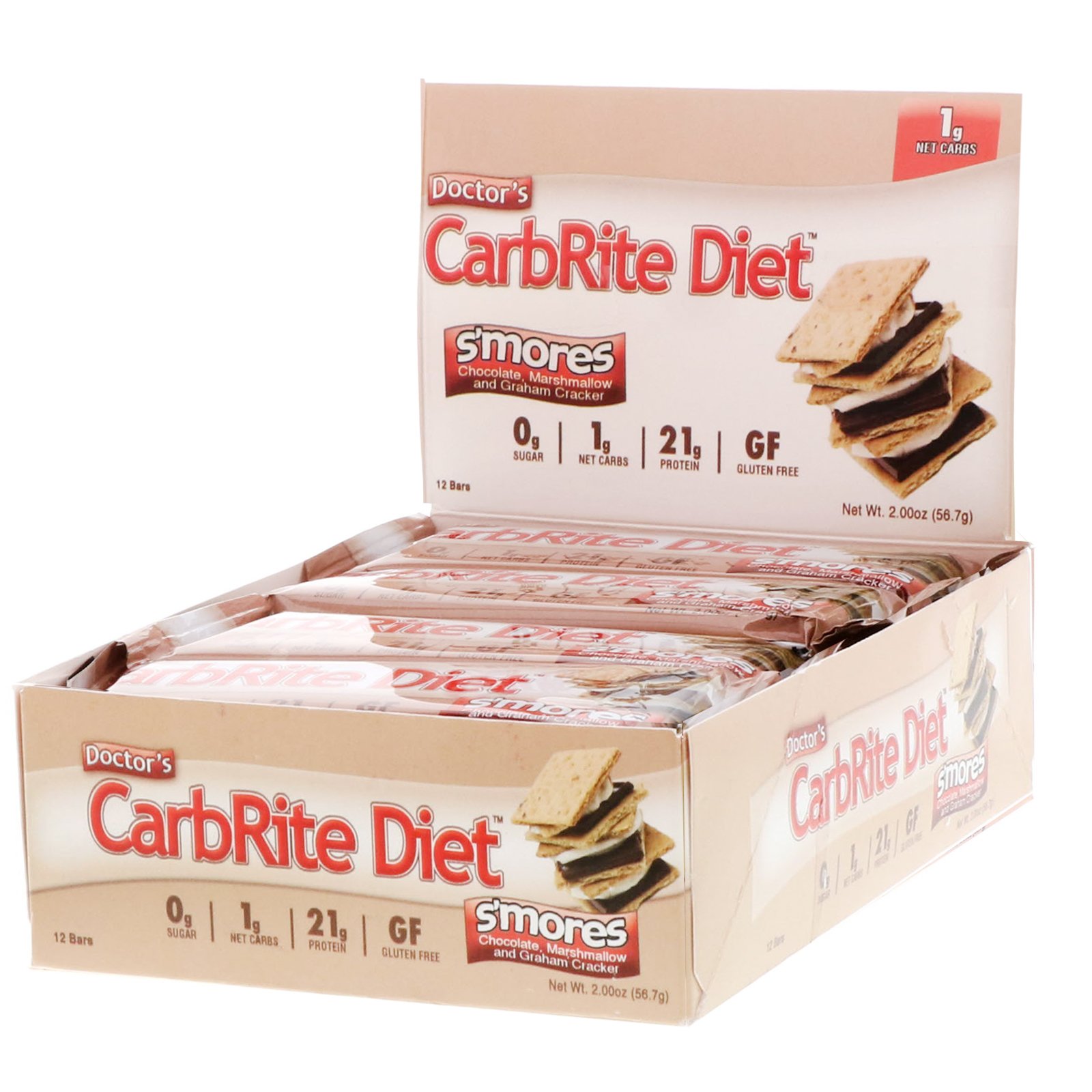 Comprar Universal Nutrition, Doctor's CarbRite Diet Bars, Smores, 12 Bars, 2.00 oz (56.7 g) Each