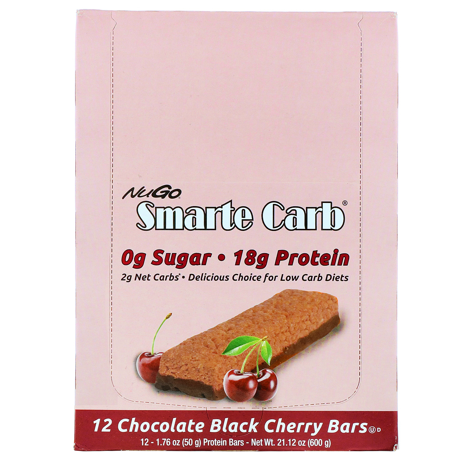 Comprar NuGo Nutrition, Smarte Carb Bar, Chocolate Black Cherry, 12 Bars, 1.76 oz (50 g) Each - Imagem 2