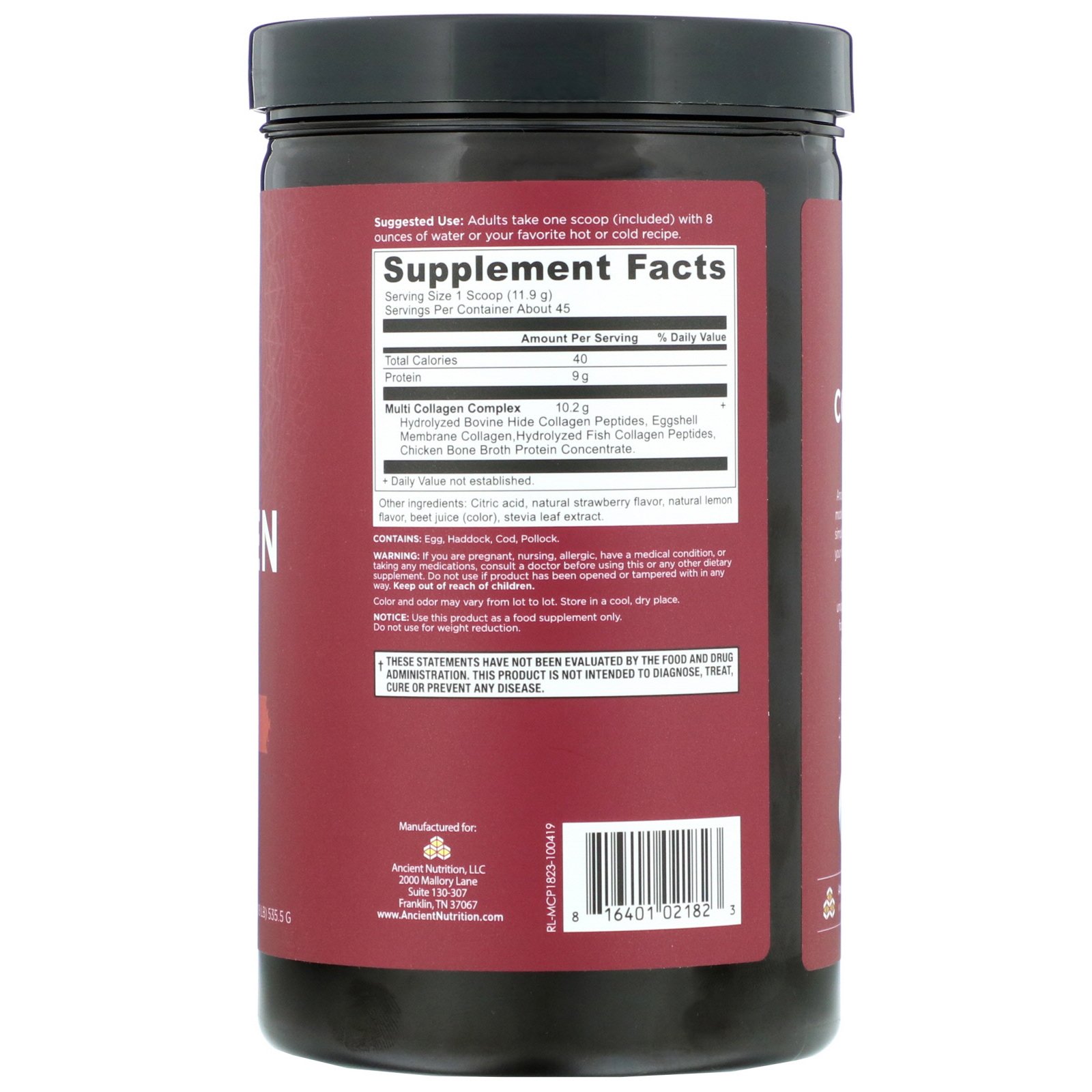 Comprar Dr. Axe / Ancient Nutrition, Multi Collagen Protein, Strawberry Lemonade, 1.18 lbs (535.5 g) - Imagem 2