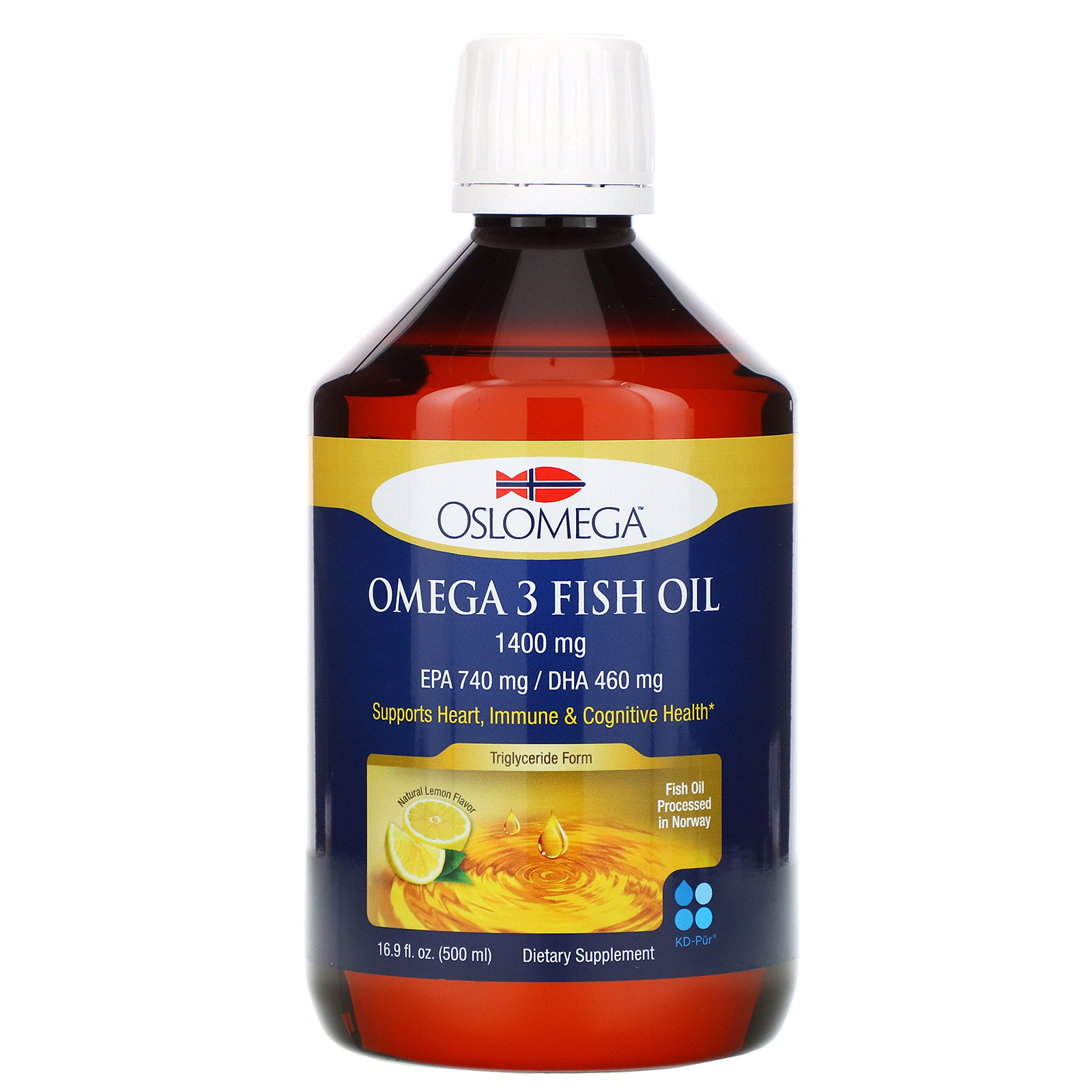 Comprar Oslomega, Óleo de Peixe com Ômega-3 da Noruega, Sabor Natural de Limão, 500 ml (16,9 fl oz)