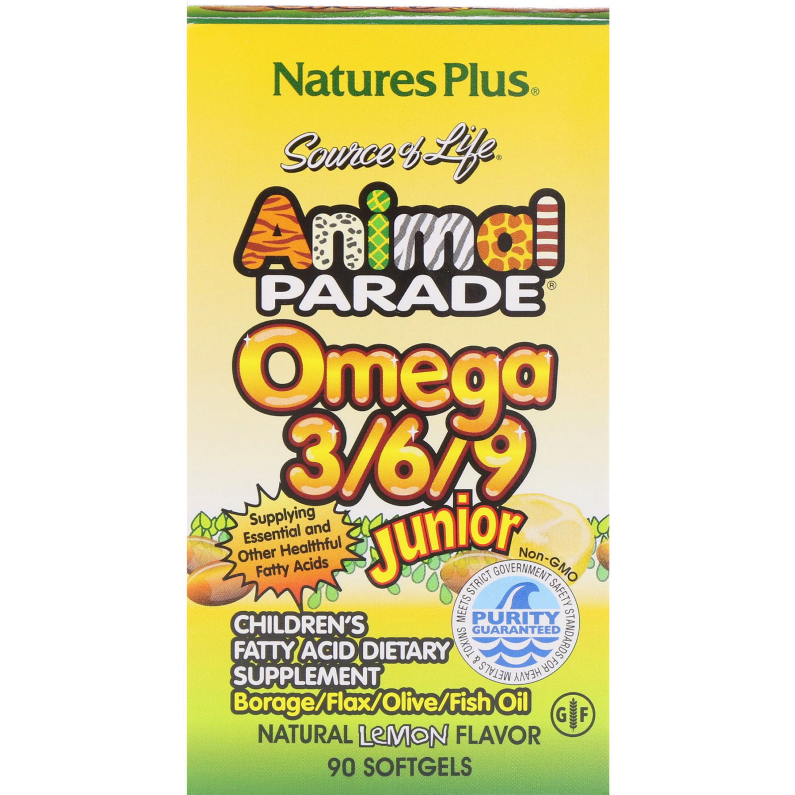 Comprar Nature's Plus, Source of Life, Animal Parade, Ômega 3/6/9 Júnior, Sabor Natural de Limão, 90 Softgels