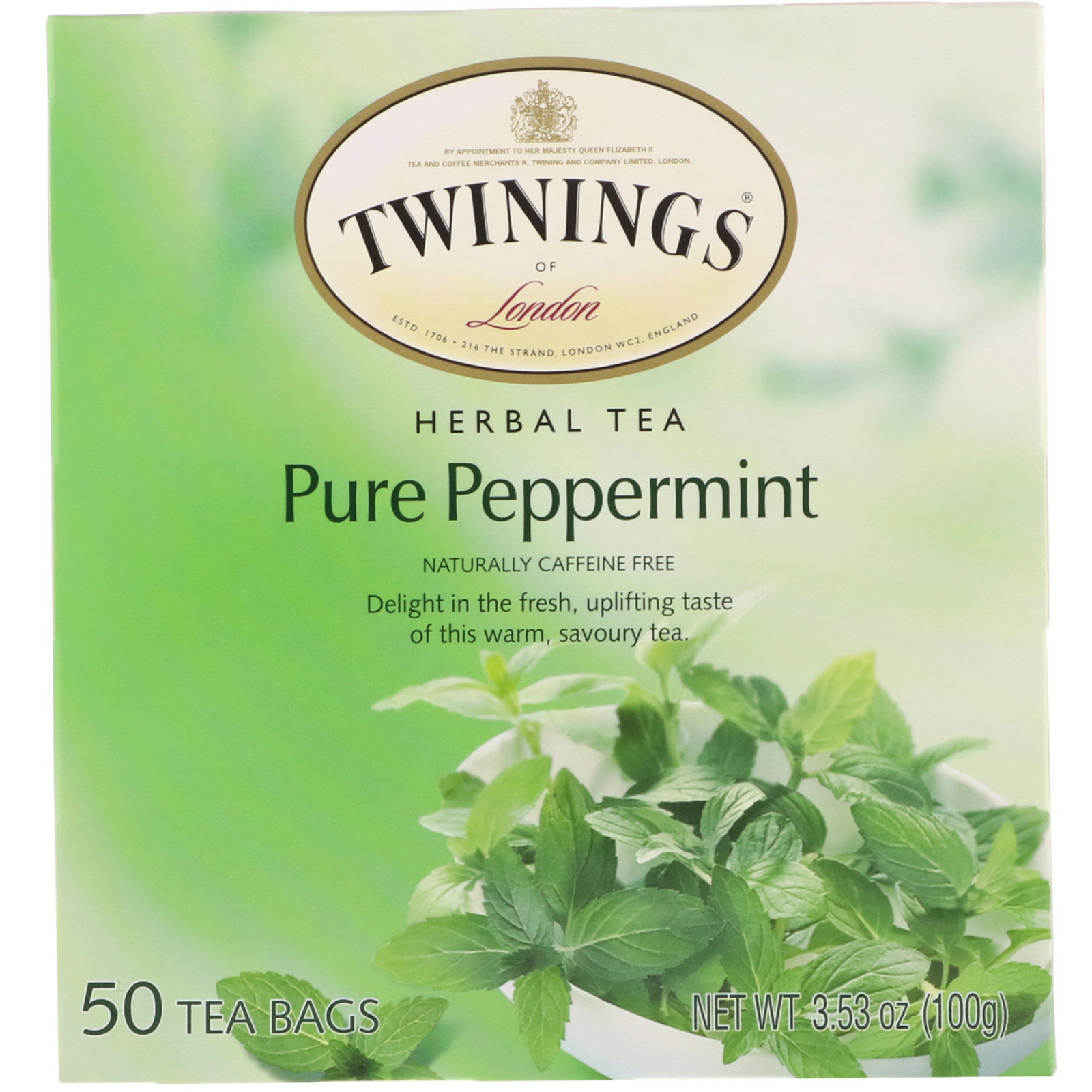 Comprar Twinings, Chá de Ervas, Hortelã Pura, Sem de Cafeína, 50 Saquinhos de Shá, 3,53 oz (100 g)