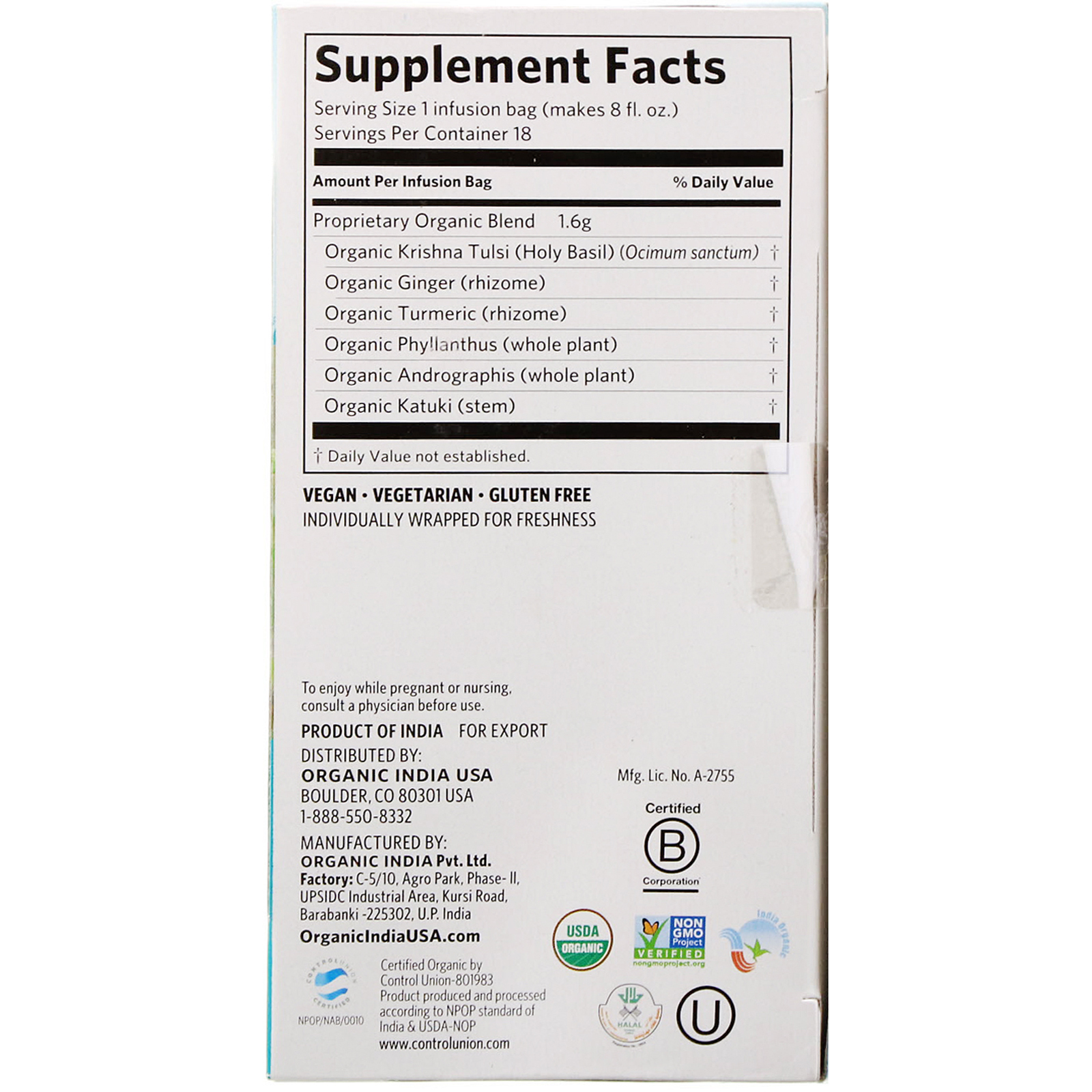Comprar Organic India, Chá Tulsi, Cleanse, Sem Cafeína, 18 Saquinhos de Infusão, 28,8 g (1,02 oz) - Imagem 2