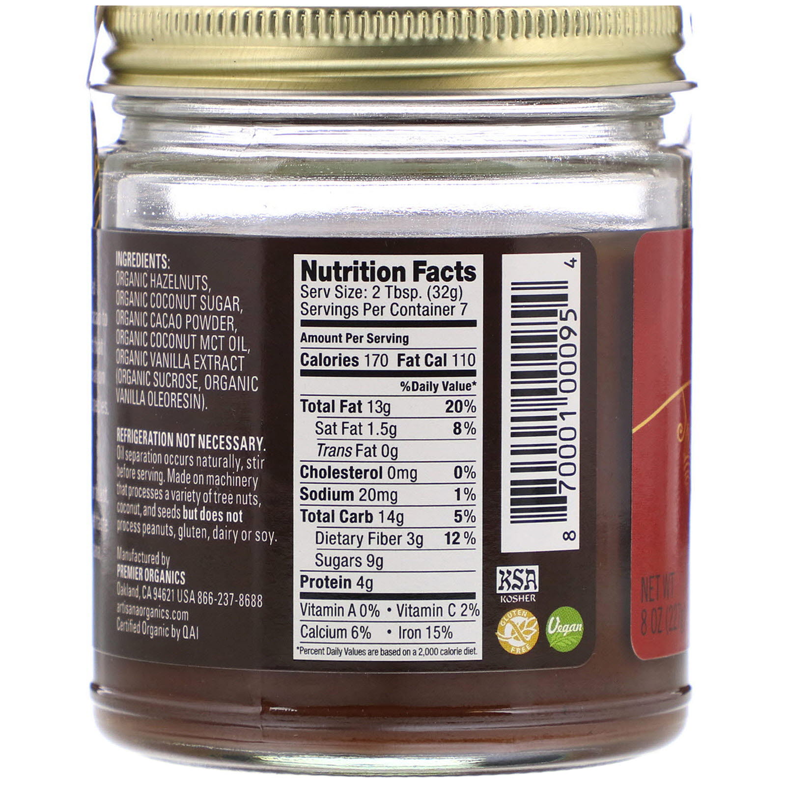 Comprar Artisana, Pasta de Avelã e Cacau, 8 oz (227 g) - Imagem 2