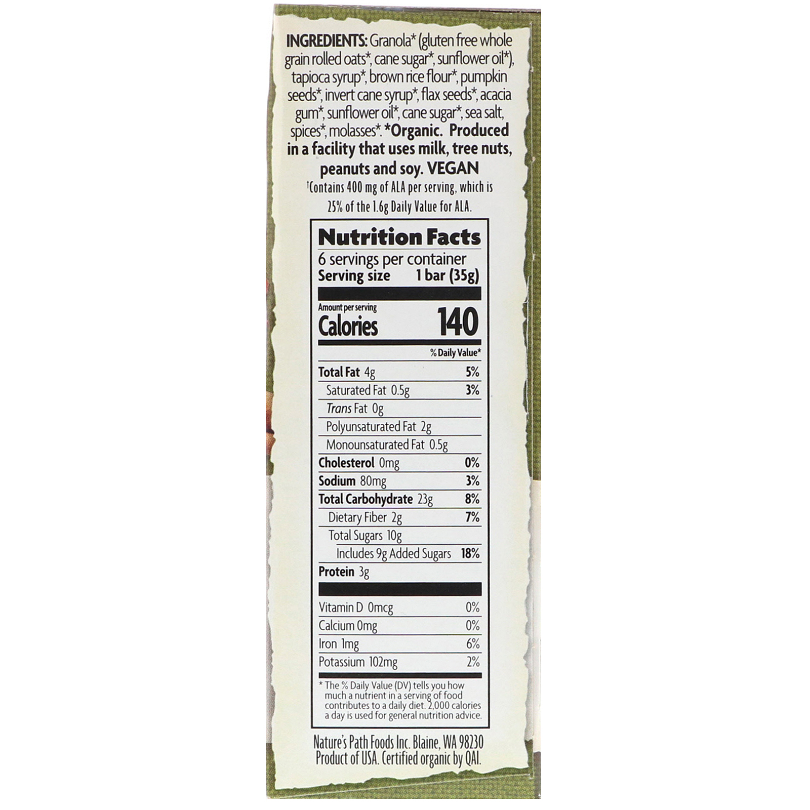 Comprar Nature's Path, Organic, Sunrise Breakfast Bars, Pumpkin-N-Spice, 6 Bars, 1.2 oz (35 g) Each - Imagem 2