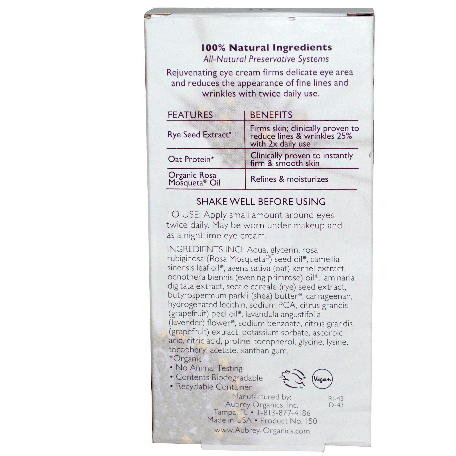 Comprar Aubrey Organics, Creme Anti-Olheiras Lumessence, Todos os Tipos de Pele, 0,5 fl oz (15 ml) - Imagem 2