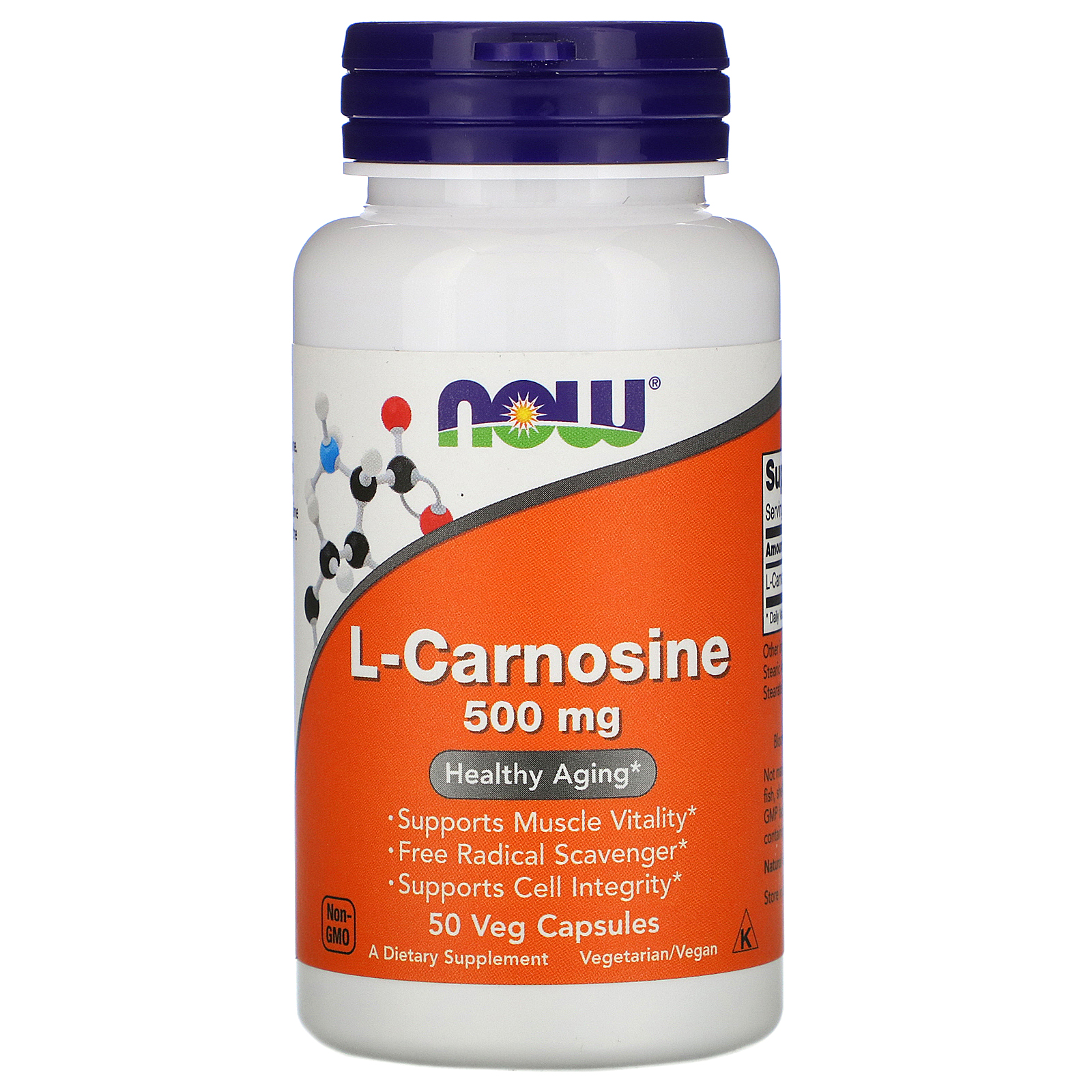 Comprar Now Foods, L-Carnosina, 500 mg, 50 Cápsulas Vegetais