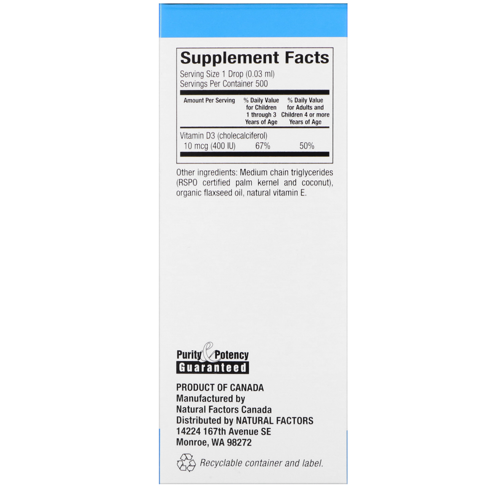 Comprar Natural Factors, Vitamina D3, Gotas, Sem Sabor, 400 UI, 15 ml (0,5 fl oz) - Imagem 2