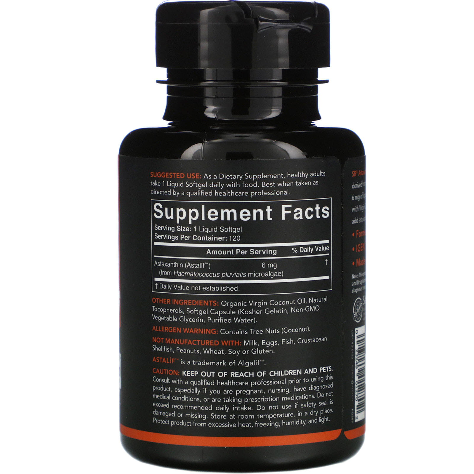 Comprar Sports Research, Astaxanthin with Coconut Oil, 6 mg, 120 Softgels - Imagem 2