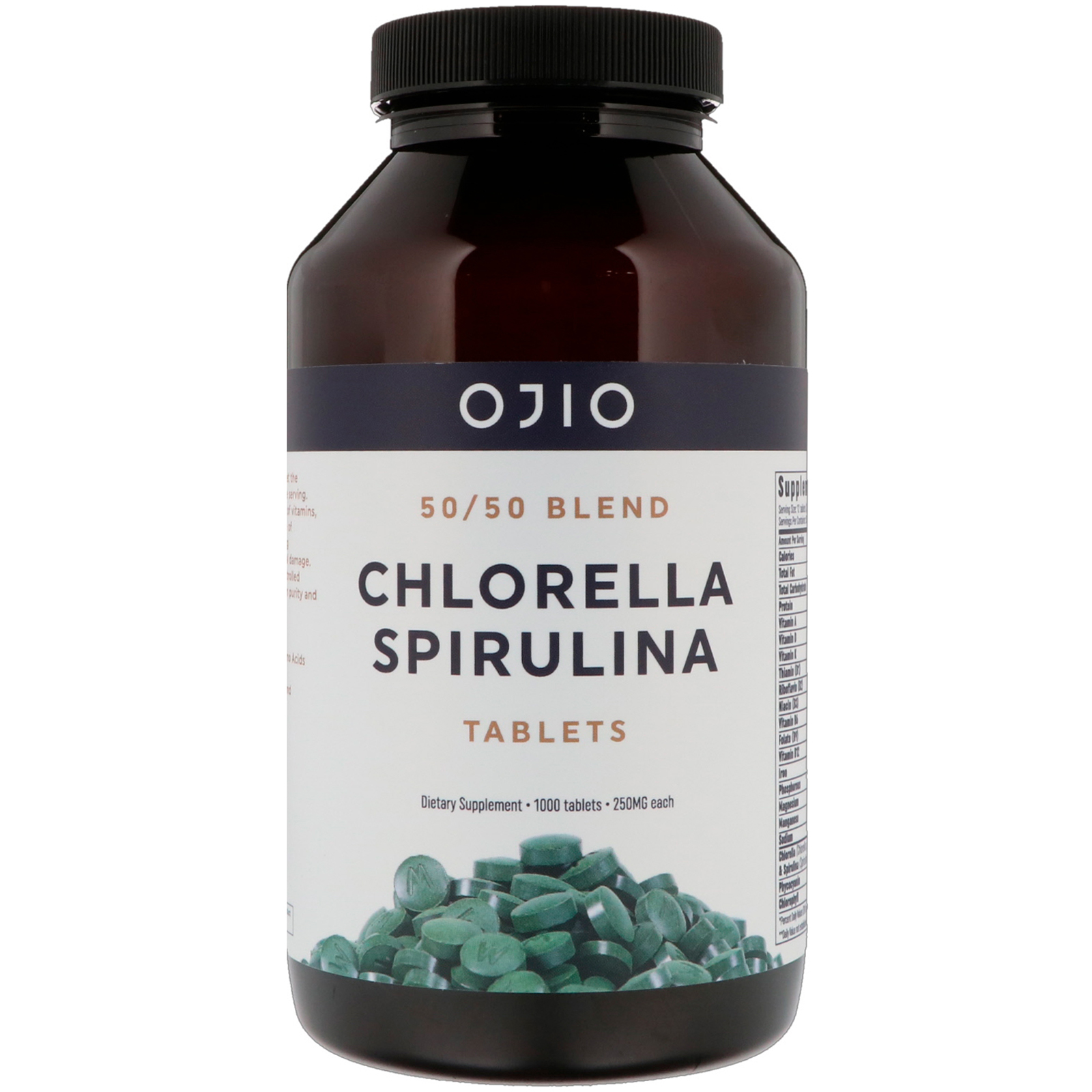 Comprar Ojio, Comprimidos de Chlorella Espirulina, Mistura 50/50, 250 mg, 1000 Comprimidos
