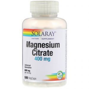 Comprar Solaray, Citrato de Magnésio, 400 mg, 180 Cápsulas Vegetais