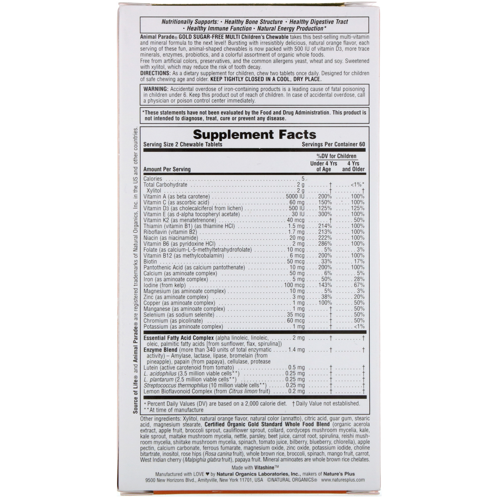 Comprar Nature's Plus, Fonte de Vida Desfile Animal, Ouro, Suplemento Multi-vitamínico e Mineral Mastigável para Crianças, Sabor Natural de Laranja 120 Animais - Imagem 2