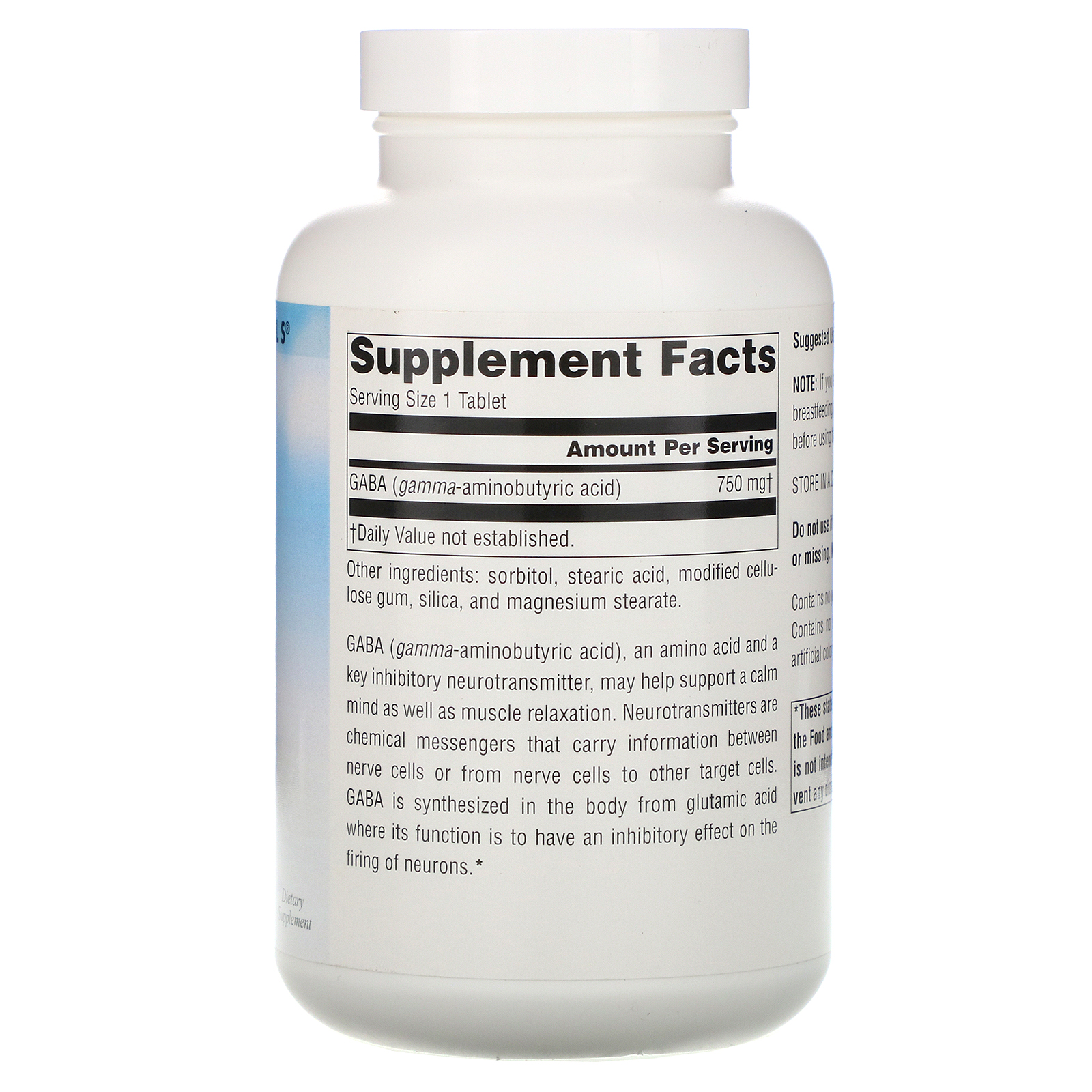 Comprar Source Naturals, GABA, 750 mg, 180 tabletes - Imagem 2