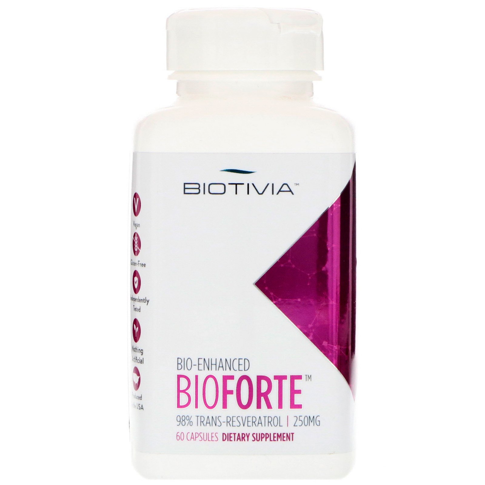Comprar Biotivia, Bioforte, 98% Trans-Resveratrol, 250 mg, 60 Cápsulas