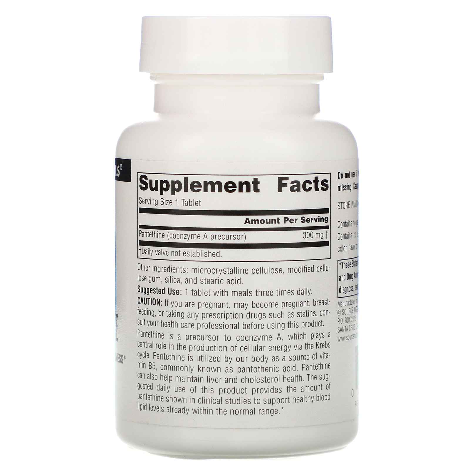 Comprar Source Naturals, Pantetina, 300 mg, 90 Comprimidos - Imagem 2