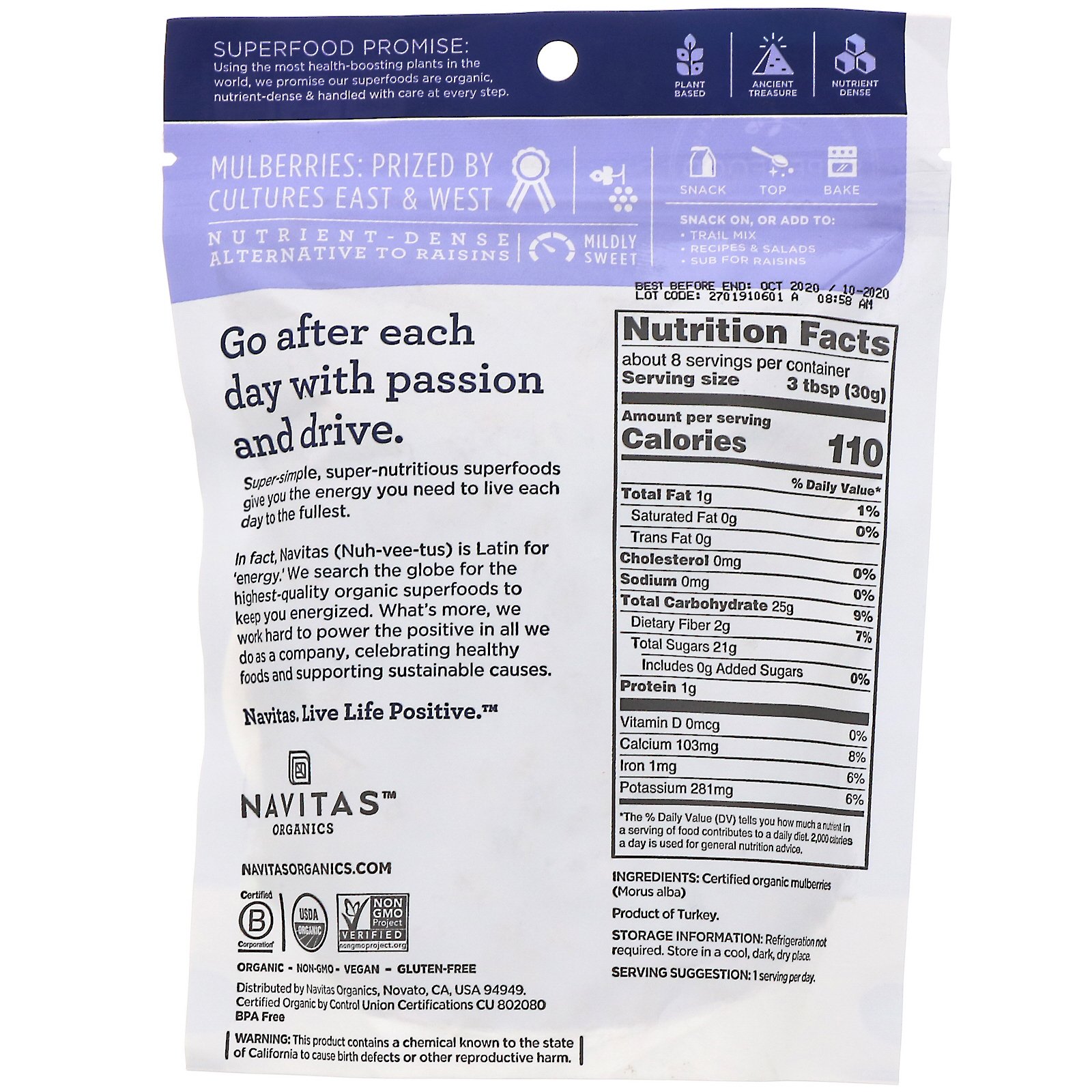 Comprar Navitas Organics, Bagas de Amora Orgânica, 227 g (8 oz) - Imagem 2