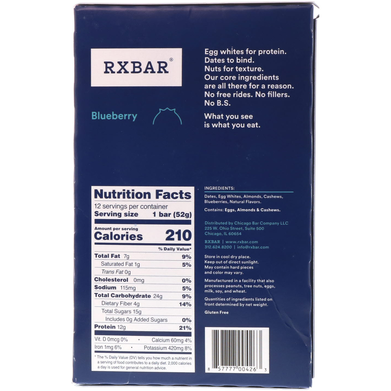 Comprar RXBAR, Protein Bar, Blueberry, 12 Bars, 1.83 oz (52 g) Each - Imagem 3
