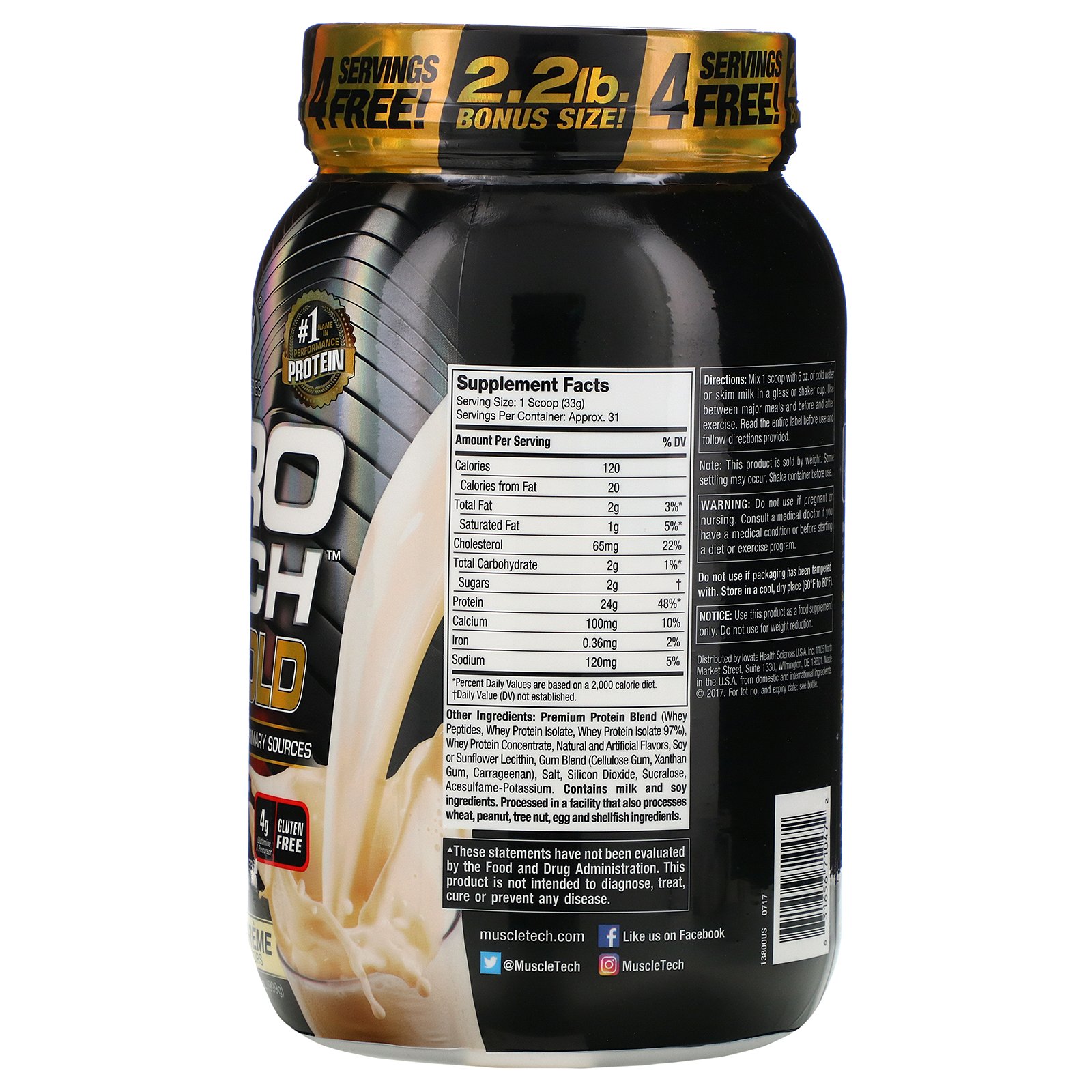 Comprar Muscletech, Nitro Tech, 100% Whey Gold, Creme de Baunilha Francês, 2,20 lbs (999 g) - Imagem 2