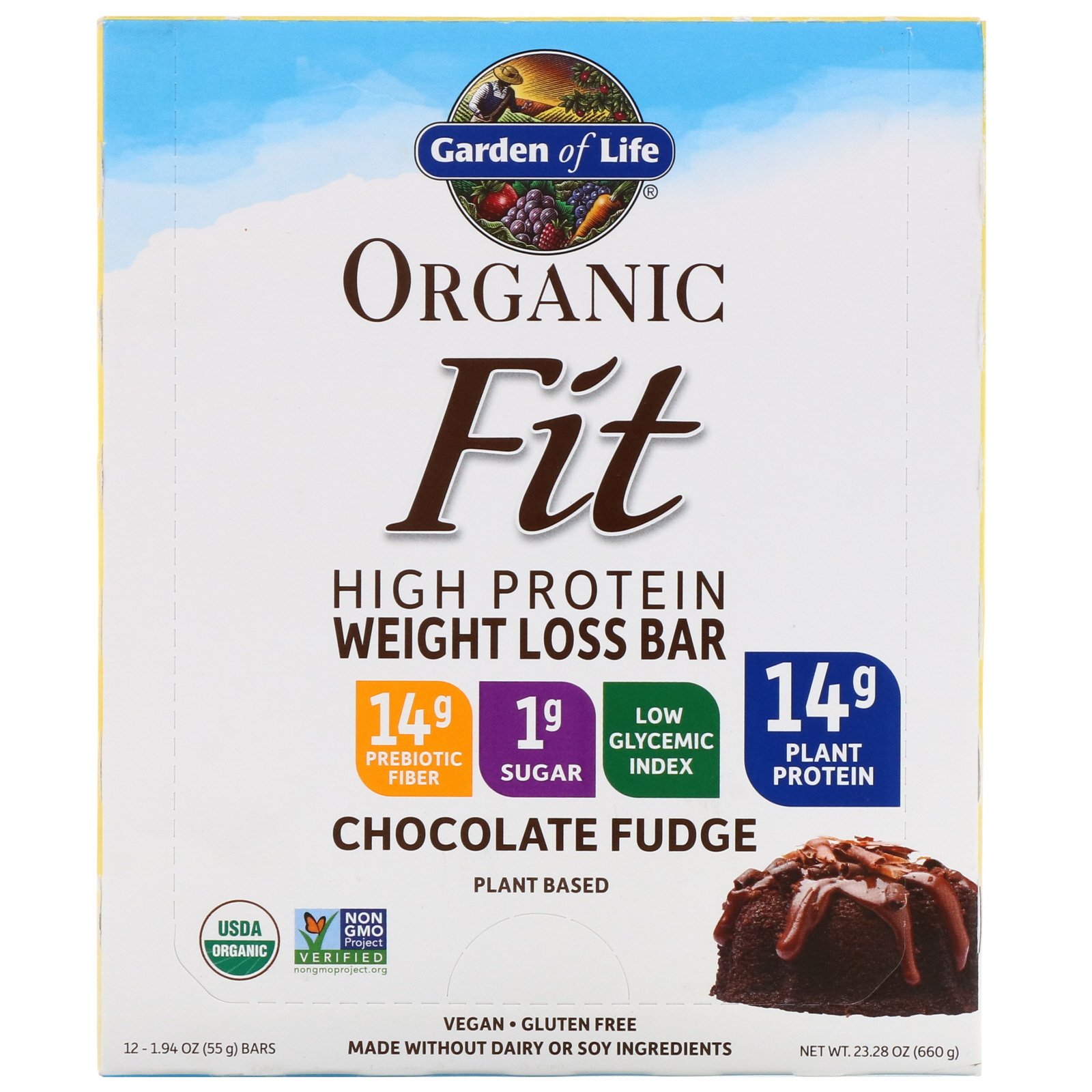 Comprar Garden of Life, Organic Fit, Barra para Perda de Peso com Alto Teor de Proteínas, Fudge de Chocolate, 12 Barras, 55 g (1,9 oz) Cada - Imagem 2